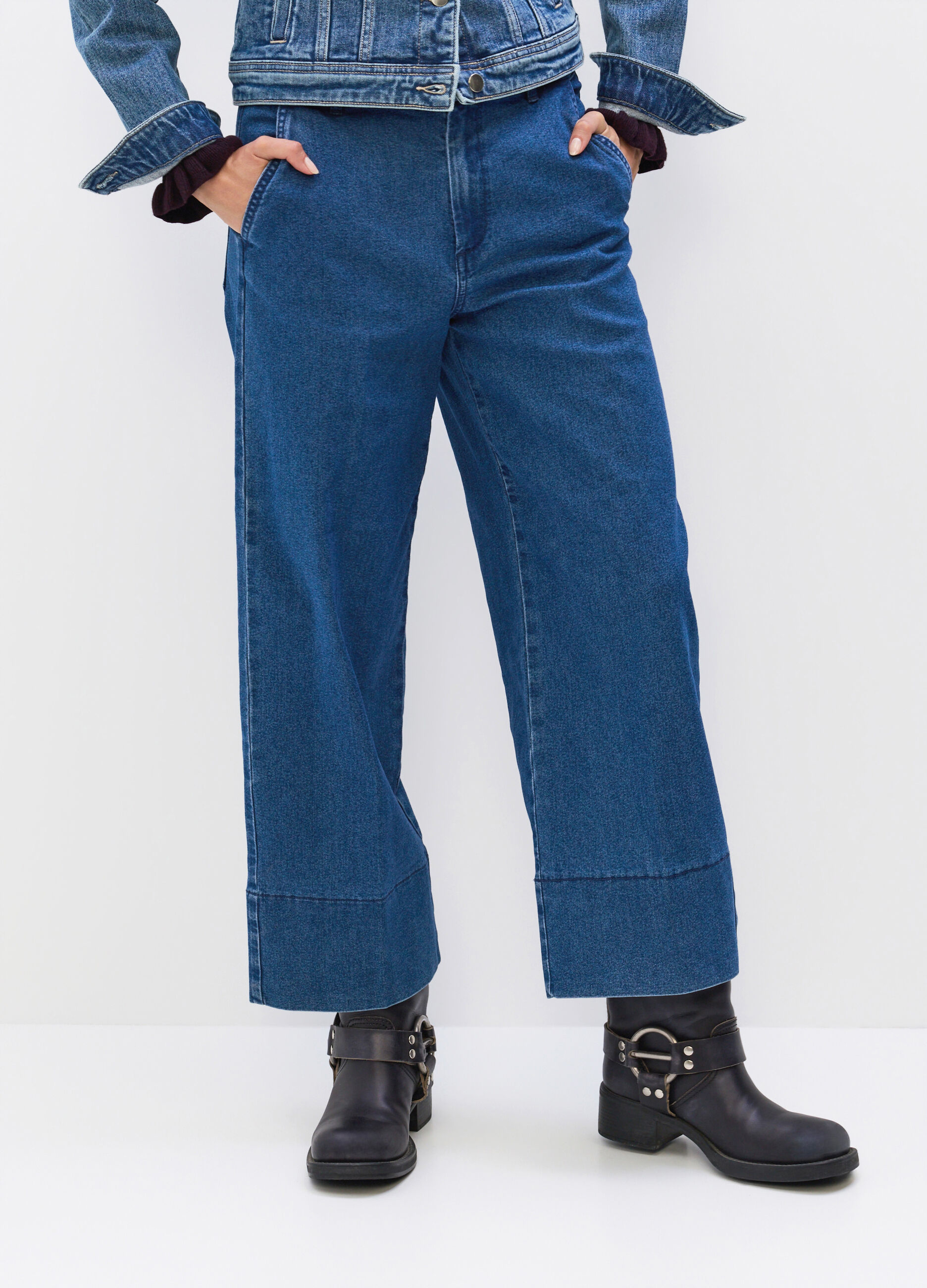 Pantaloni Culotte Fit in denim stretch misto cotone donna_2