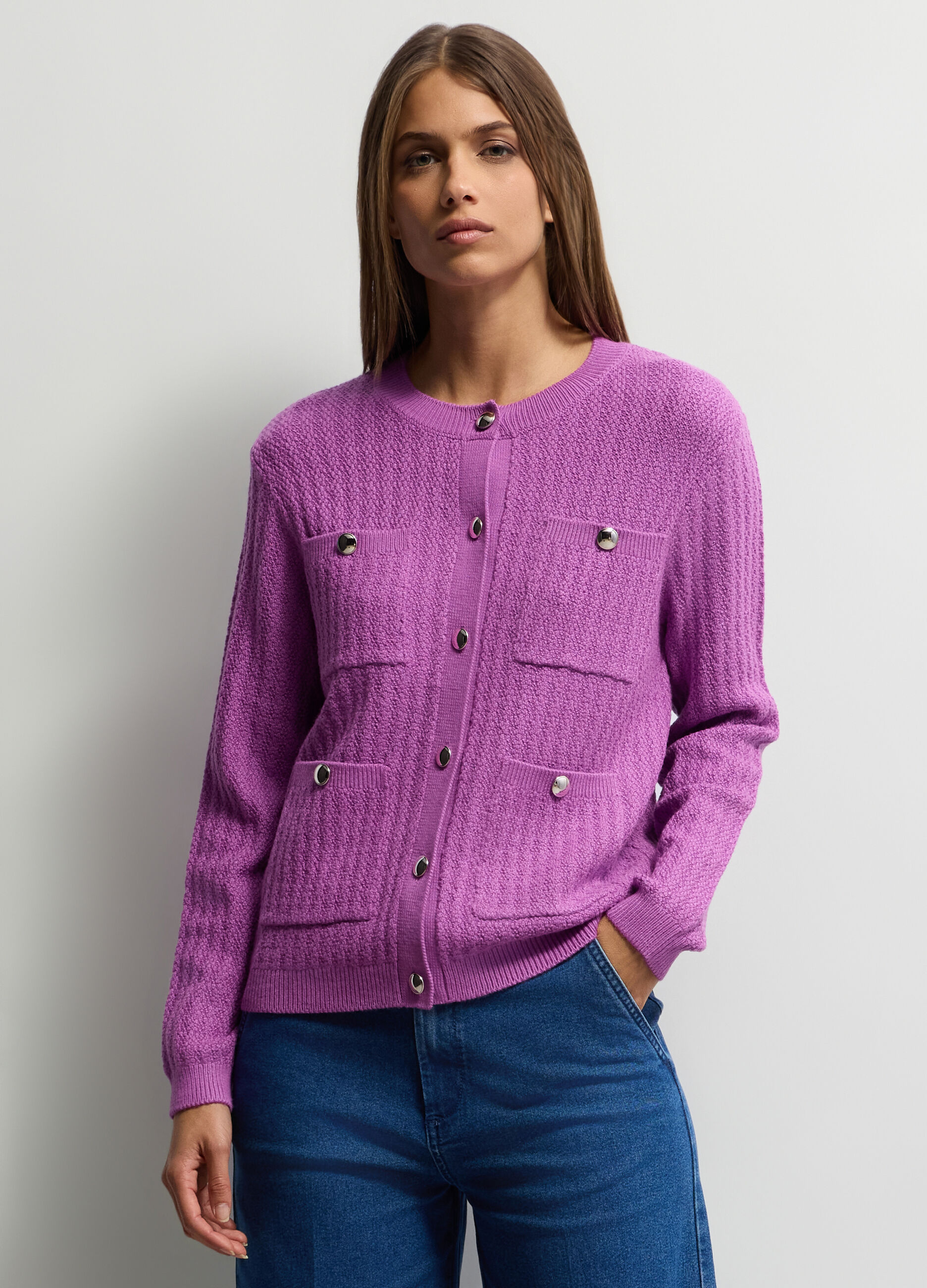 Cardigan girocollo operato donna_0
