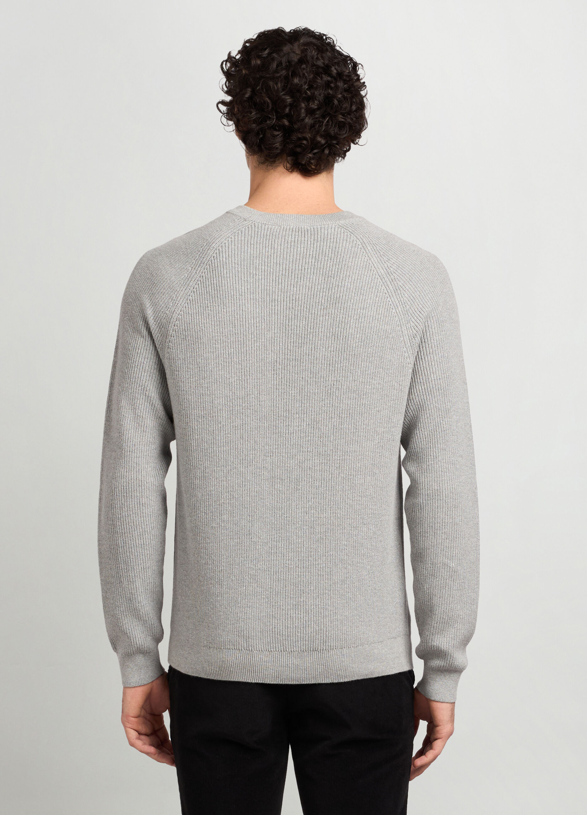 Maglione girocollo a costa inglese in puro cotone uomo_1