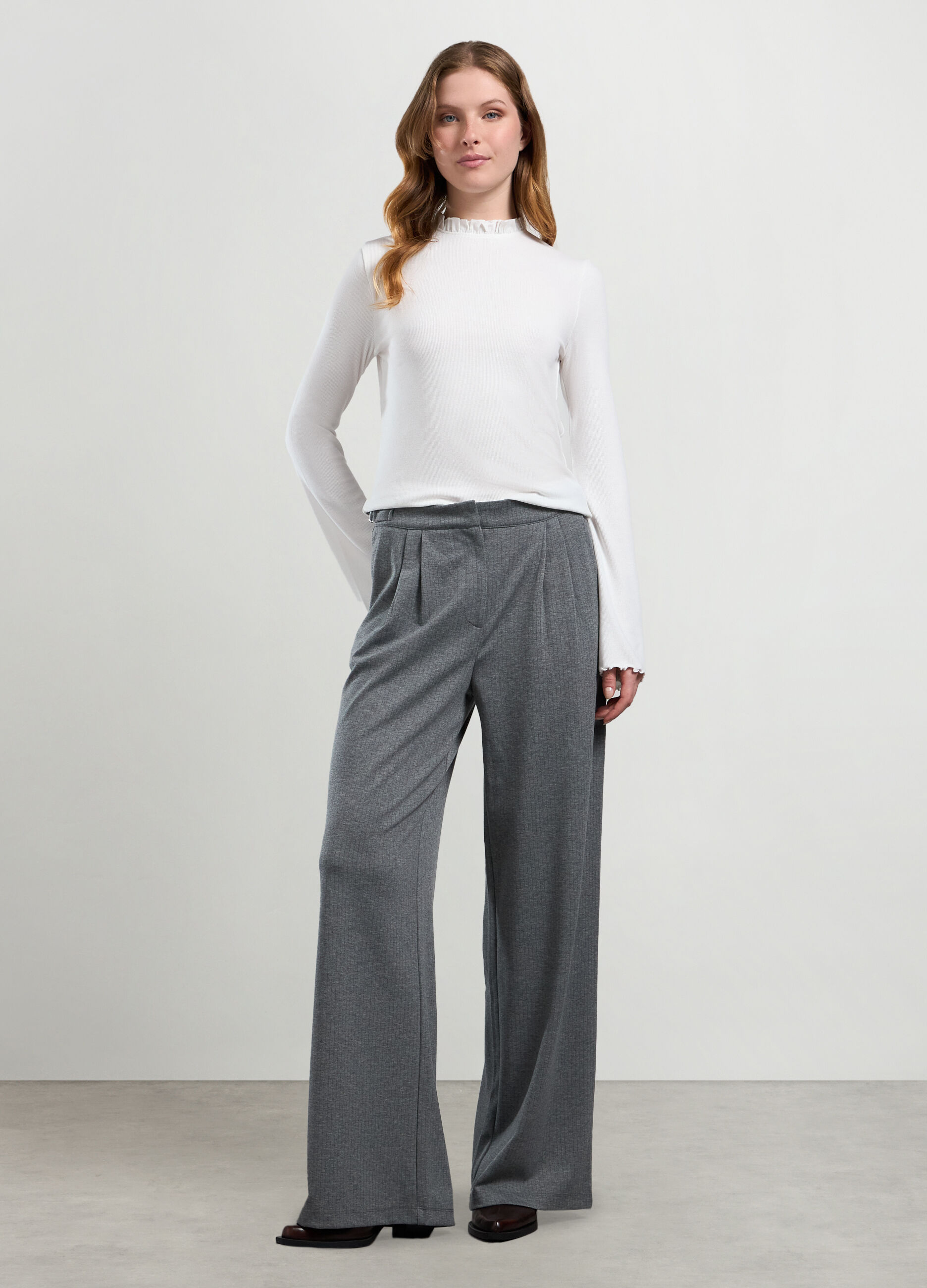 Pantalone palazzo gessato in misto viscosa donna