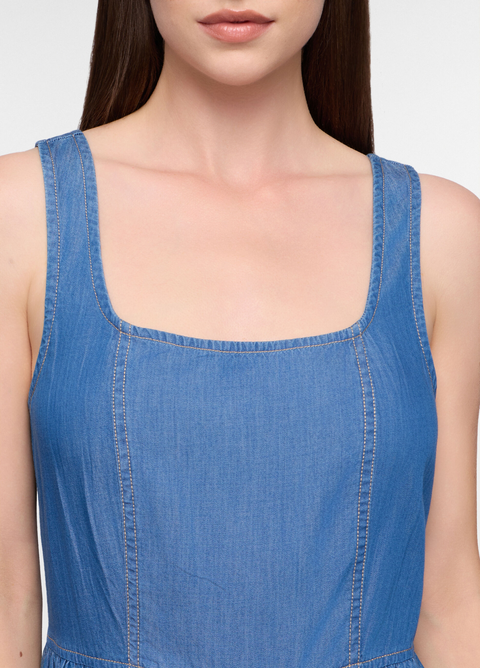 Abito corto fitted in denim di puro cotone donna_2