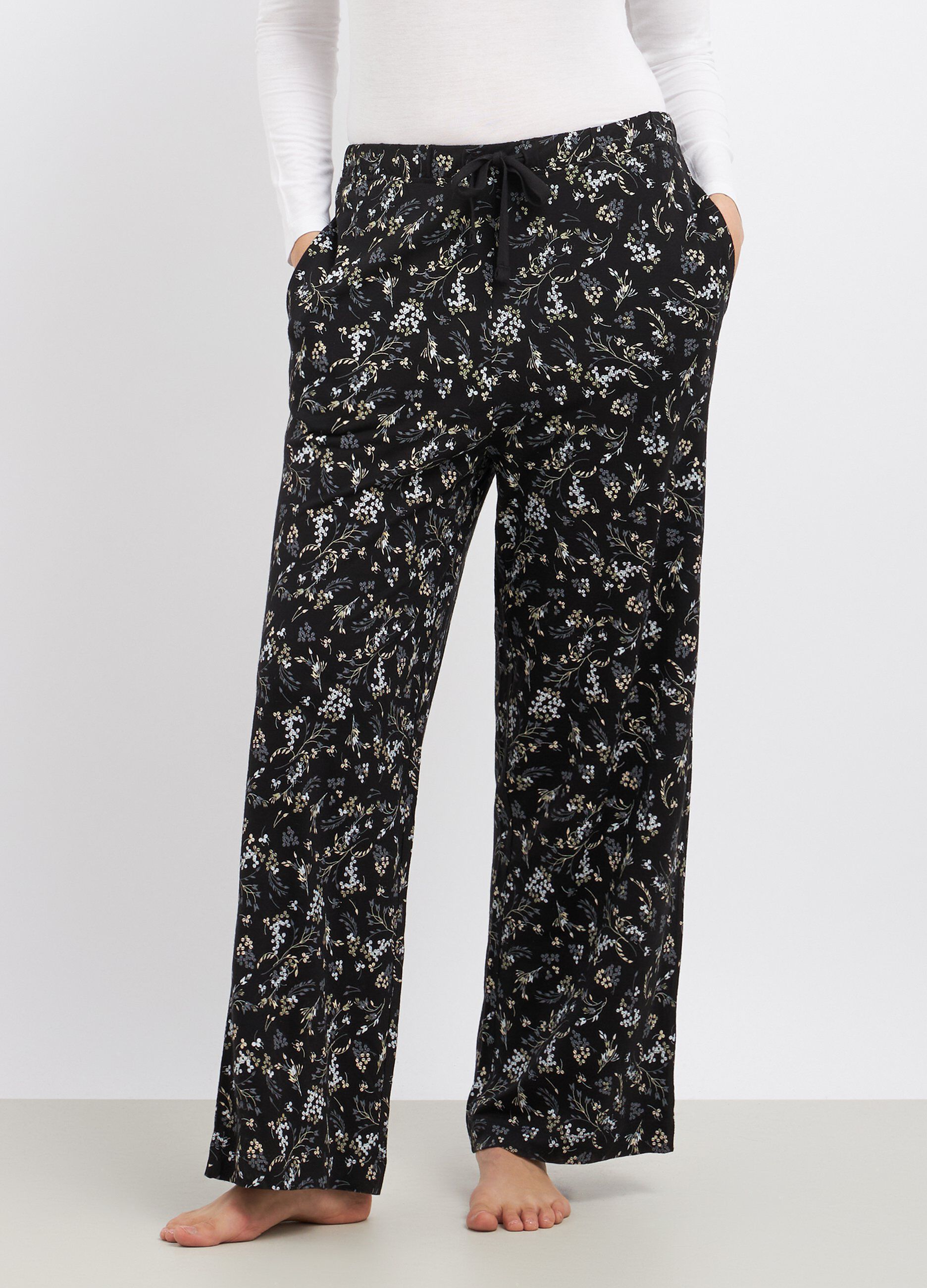 Pantaloni pigiama in pura viscosa con stampa donna_0