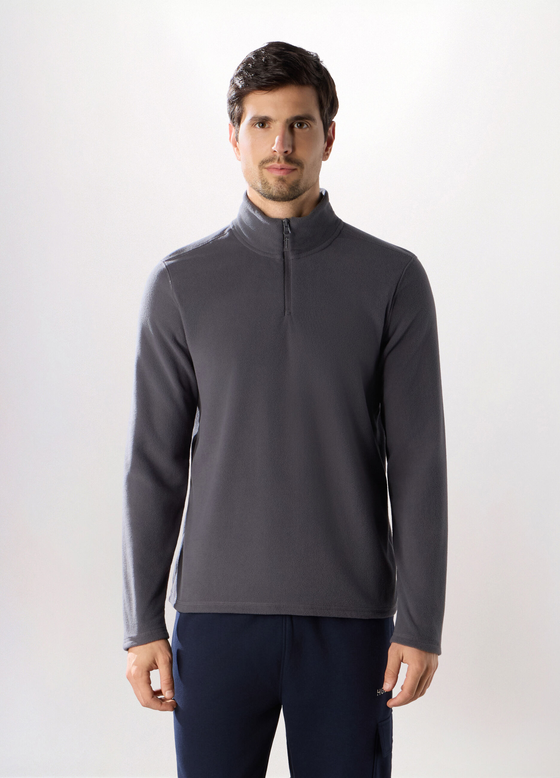 Lupetto con zip in pile uomo_0