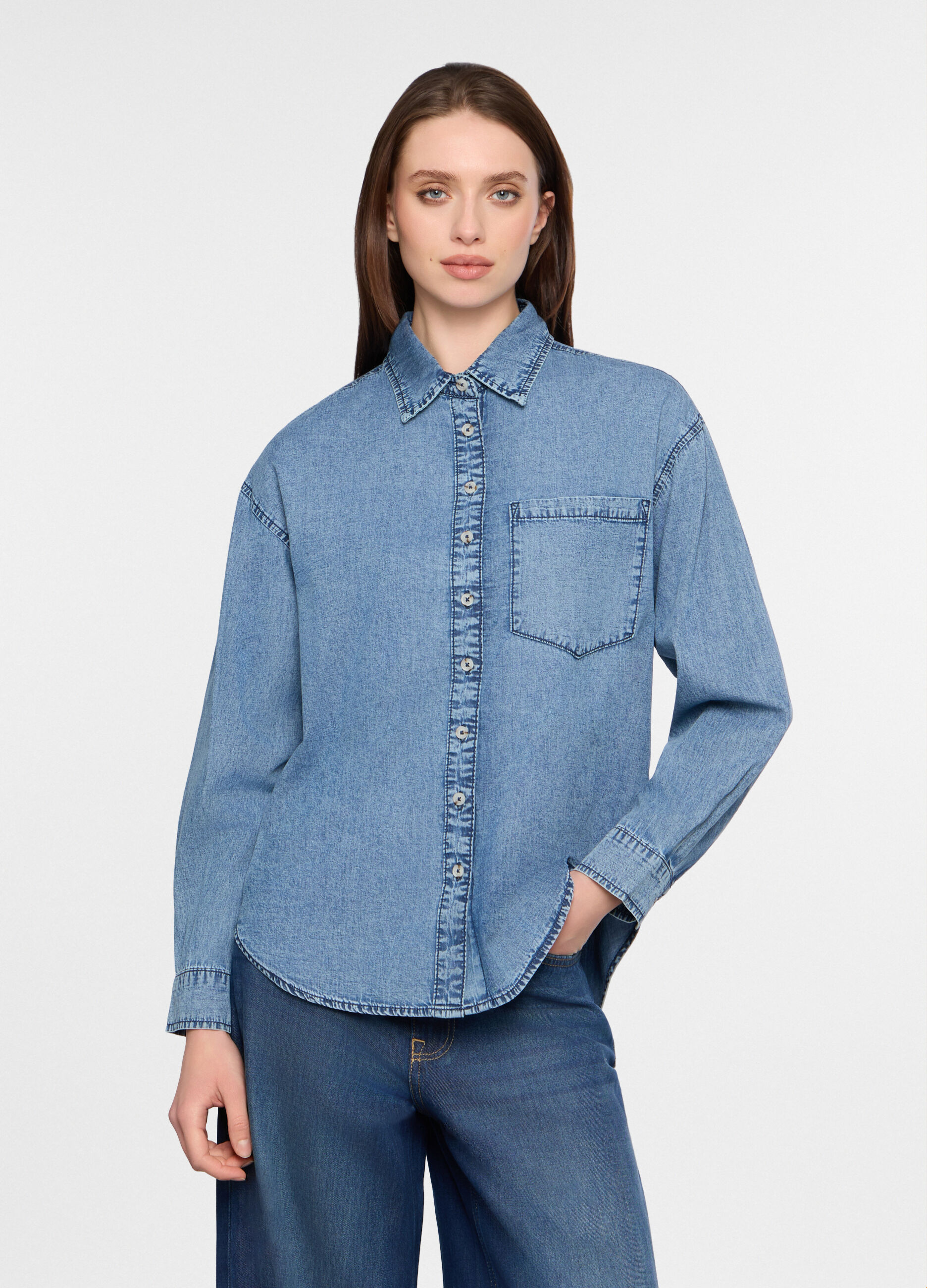 Camicia fit Over in denim leggero trattato donna_0