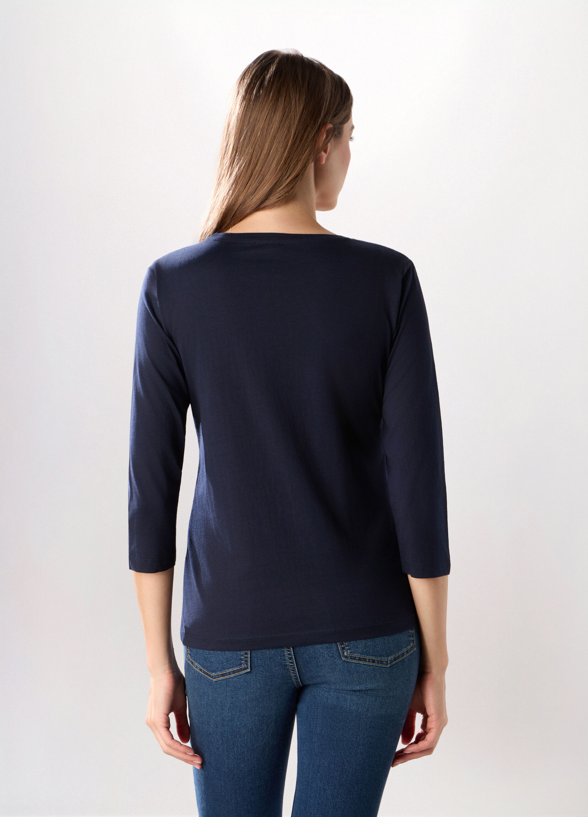 T-shirt in puro cotone con maniche a 3/4 donna_1