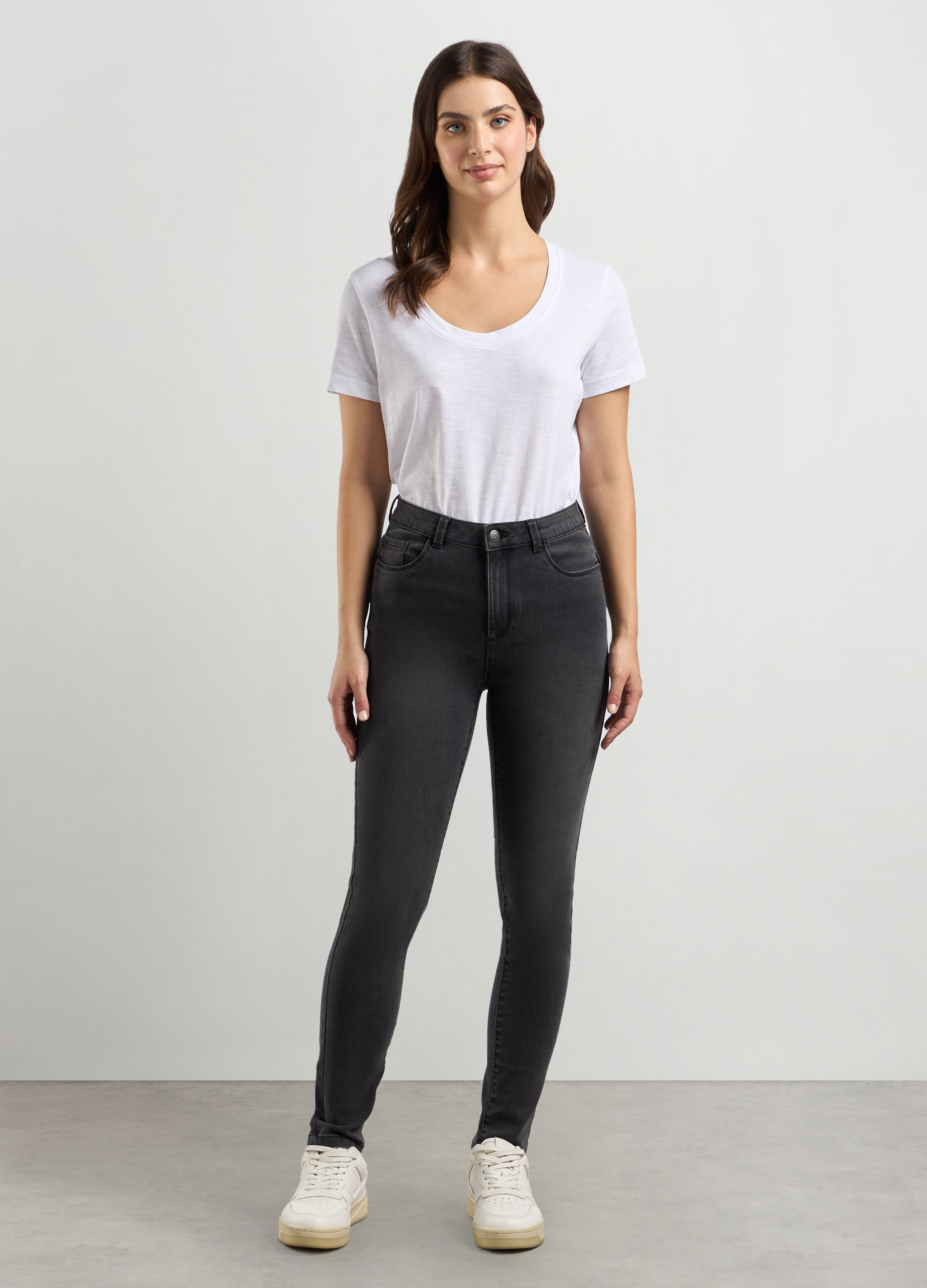 Treggings in denim di misto cotone stretch donna_0