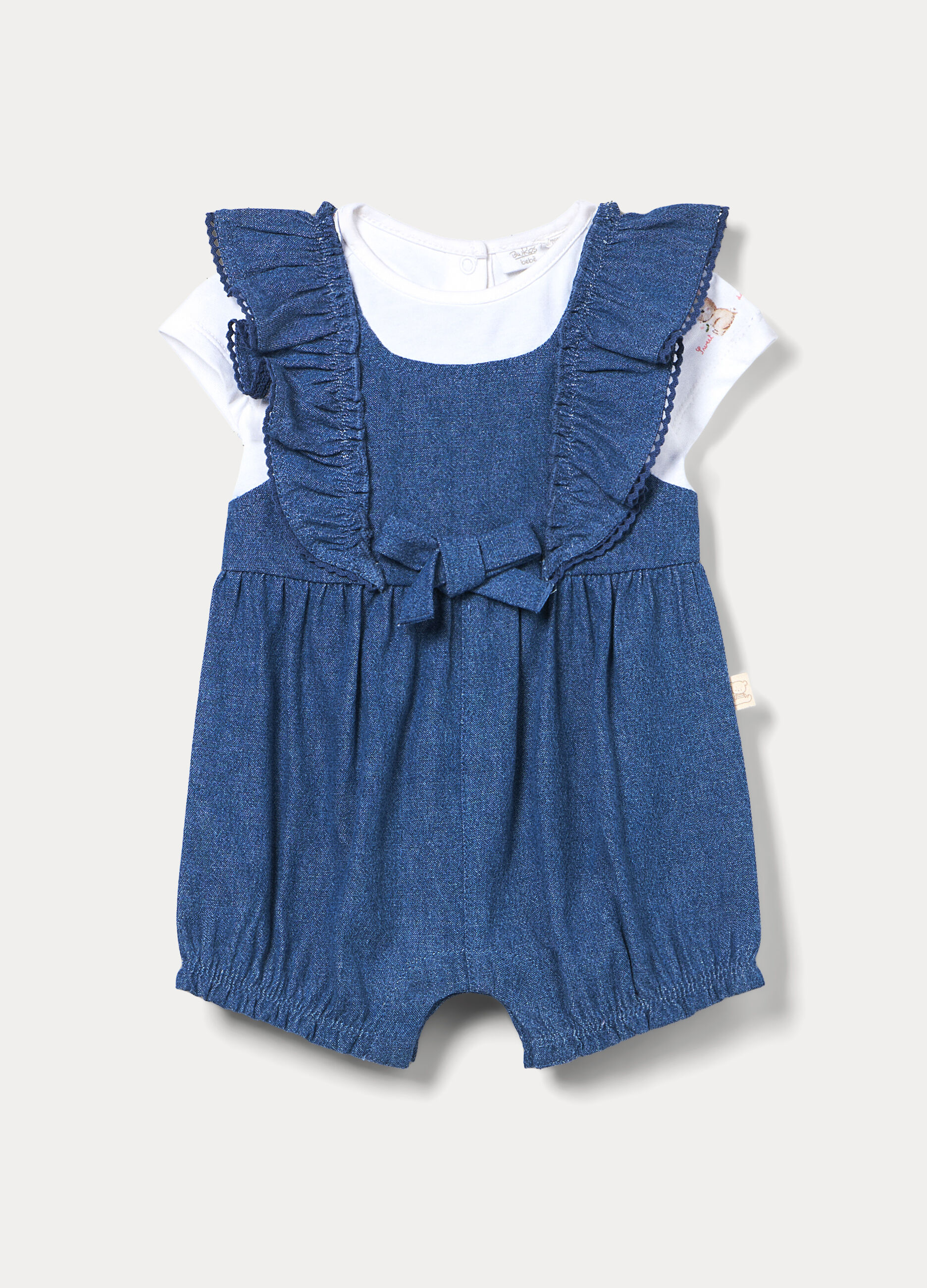 Pagliaccetto in chambray di puro cotone neonata_0