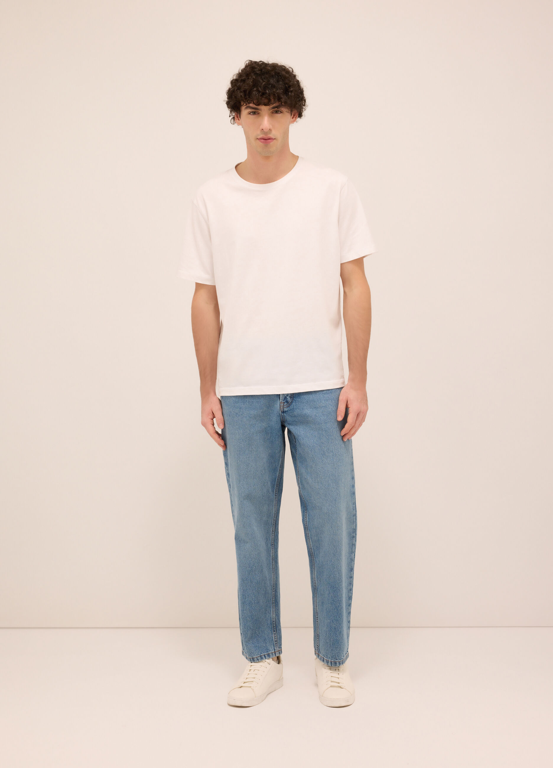 Jeans 5 tasche baggy fit in denim di cotone uomo_0