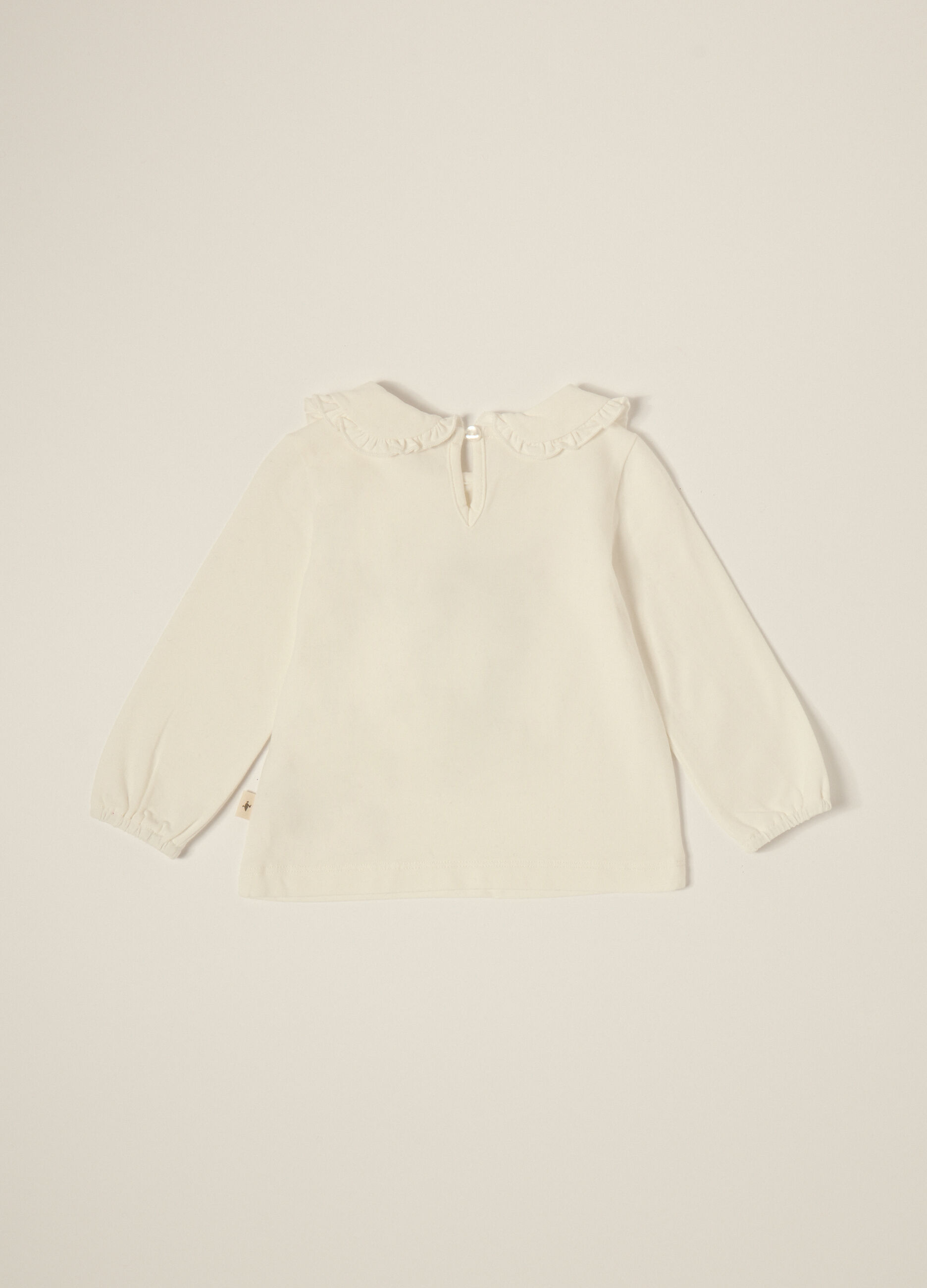 Maglia bianca a maniche lunghe con stampa di gatto_2