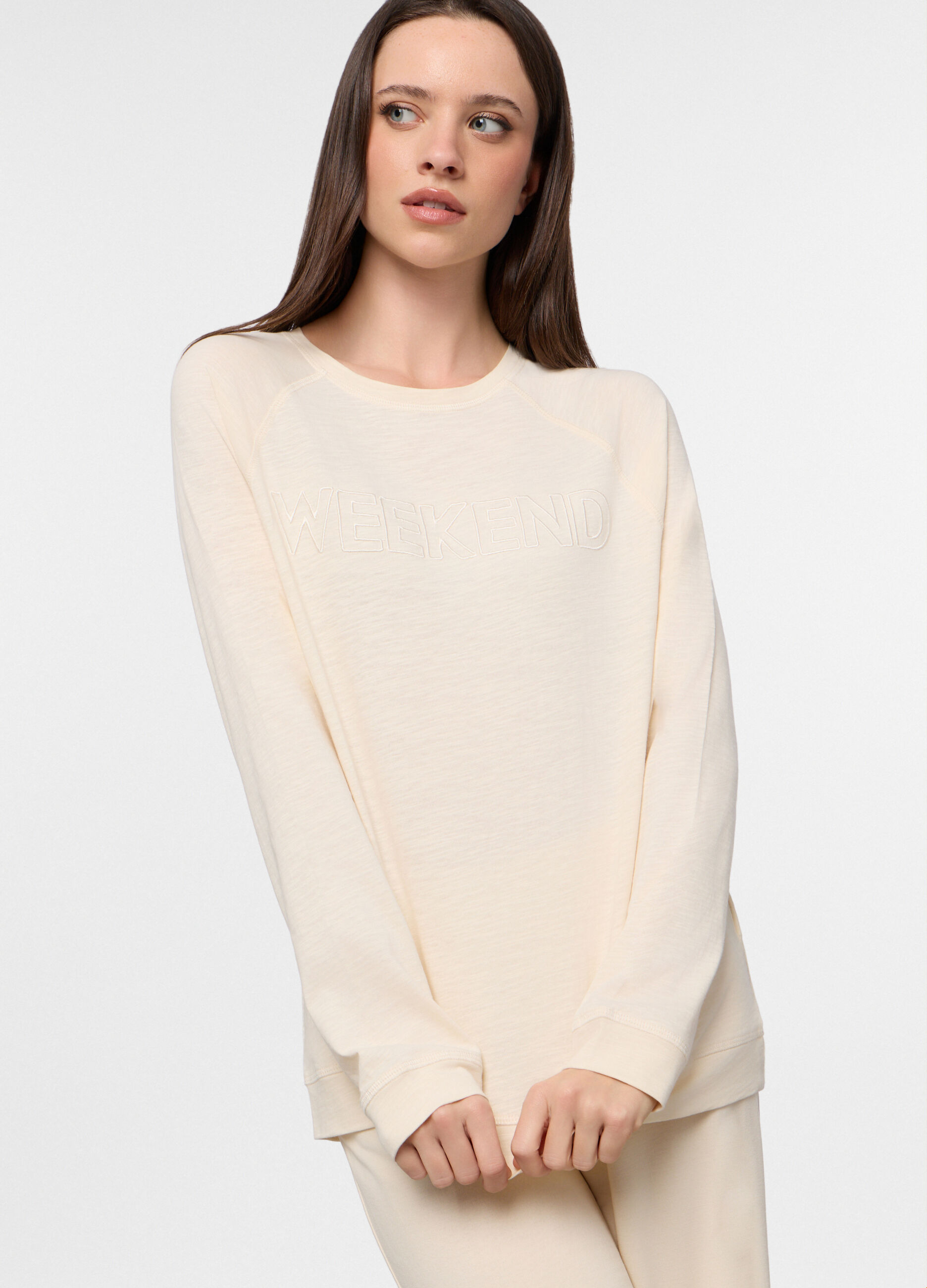 Set pigiama lungo in jersey slub di puro cotone donna_2