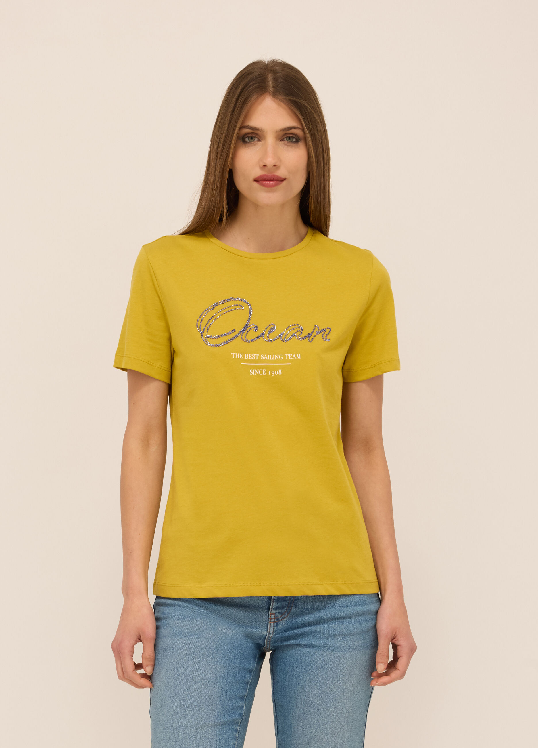 T-shirt in jersey di puro cotone donna_0
