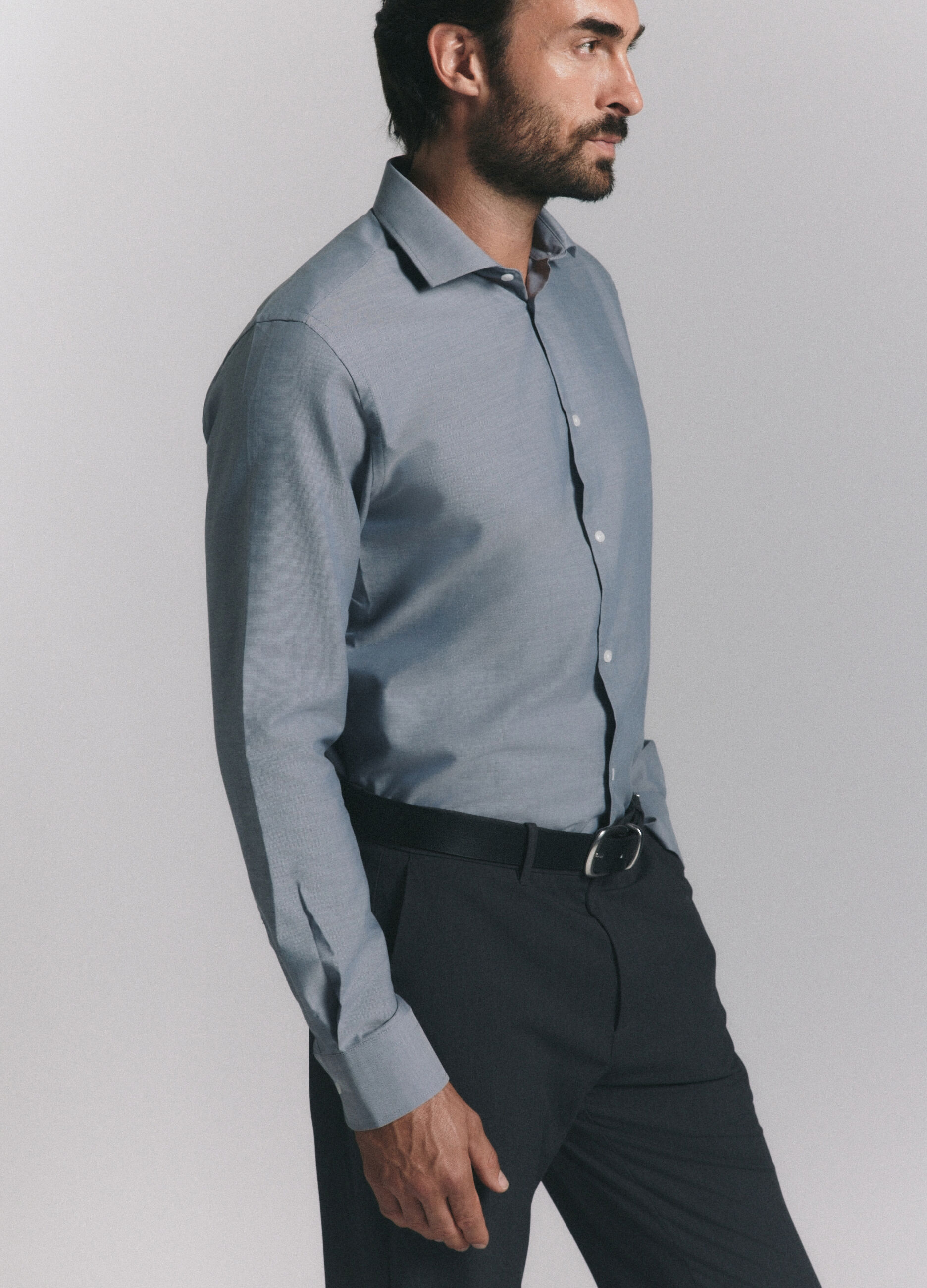 Camicia regular fit in tessuto effetto chambray uomo_4