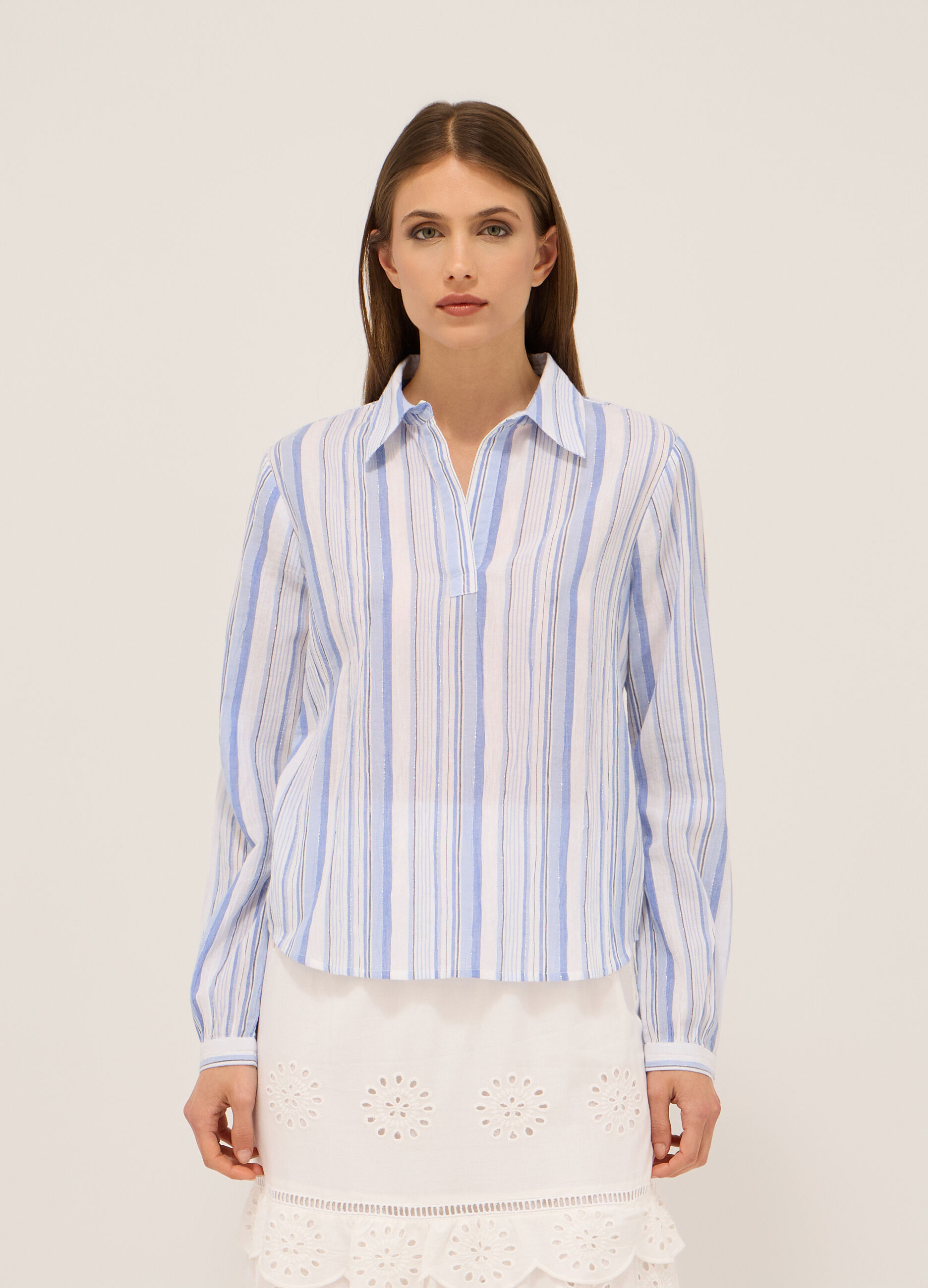 Blusa in cotone a righe donna _0
