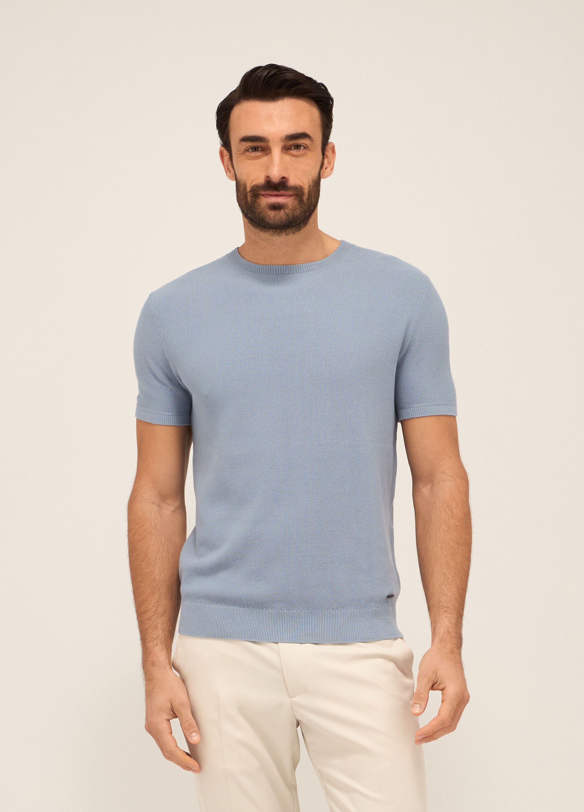 T-shirt a maglia piquet in puro cotone uomo_0
