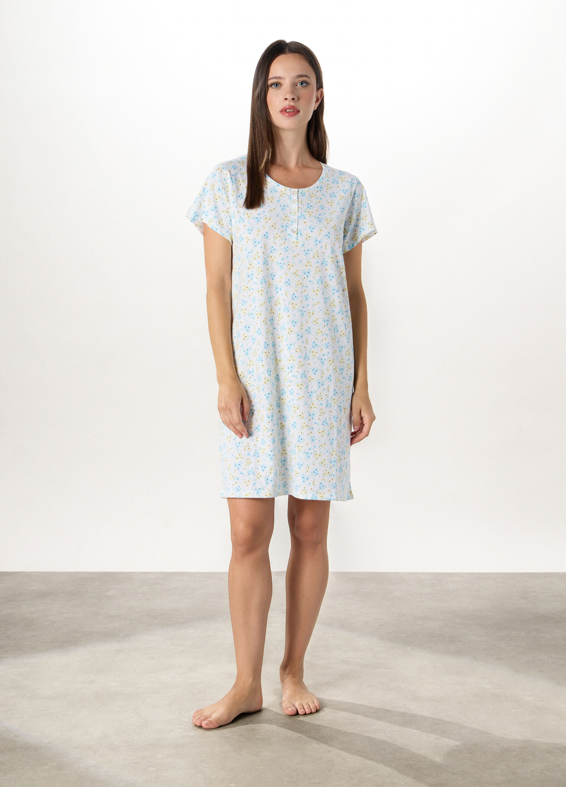 Camicia da notte in puro cotone a maniche corte donna_0