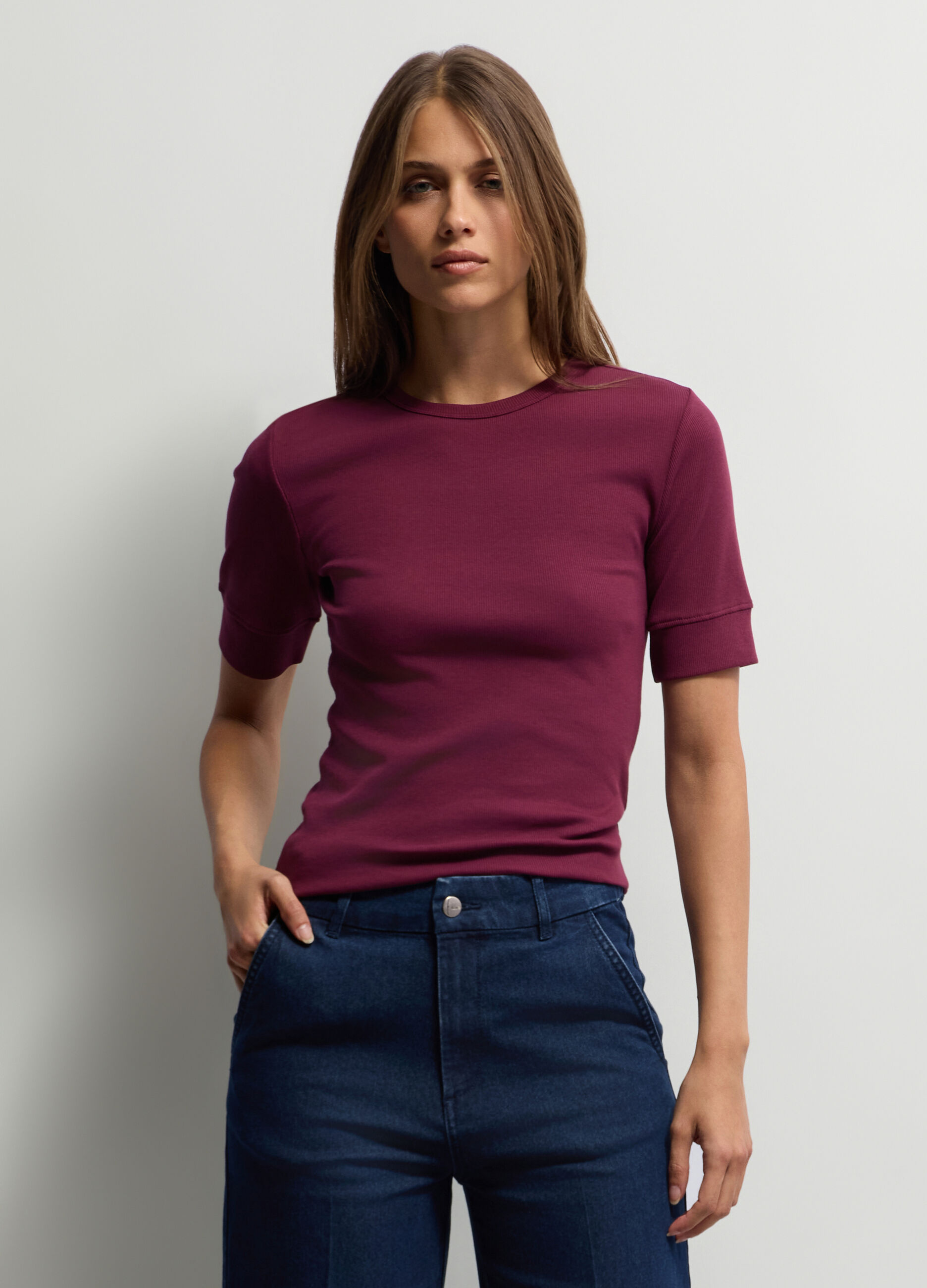 T-shirt Fitted girocollo stretch donna