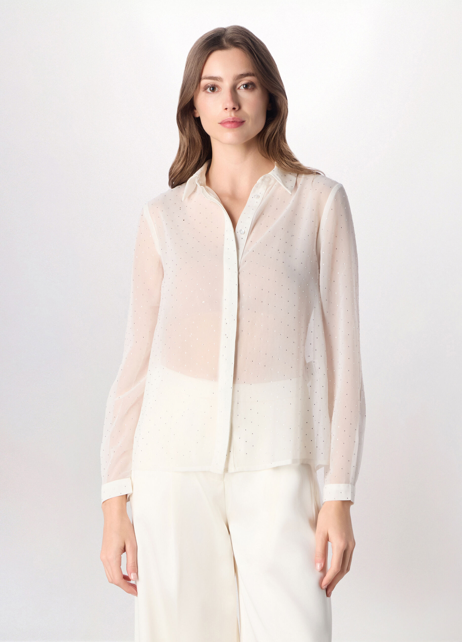 Camicia chiffon con strass donna_0