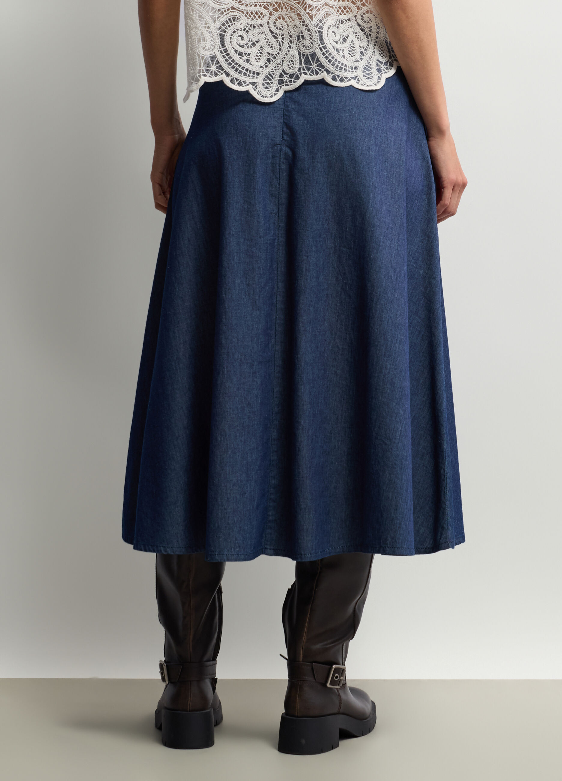 Gonna lunga in chambray di puro cotone donna_1