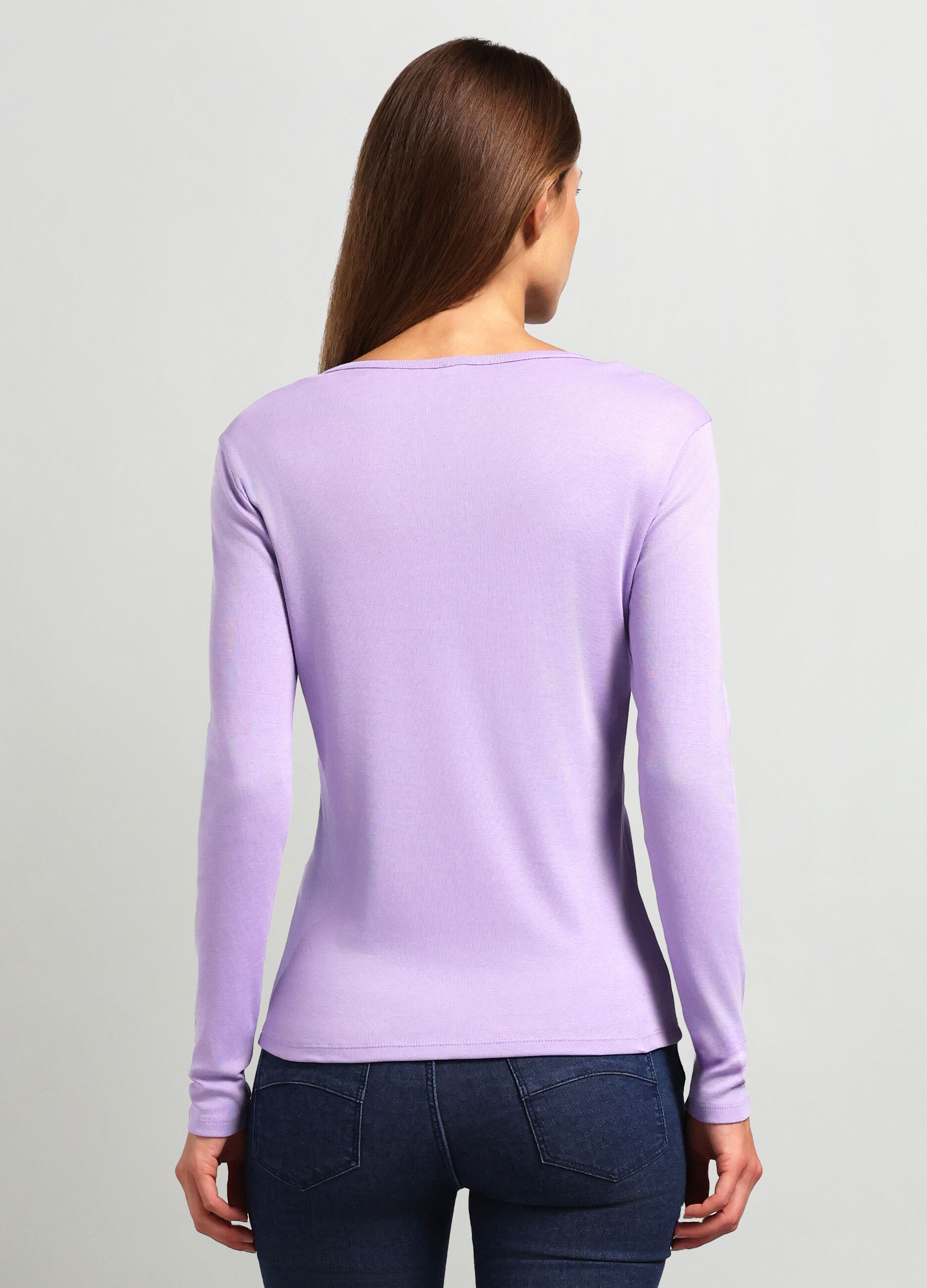 T-shirt in puro cotone con scollo a V donna_1