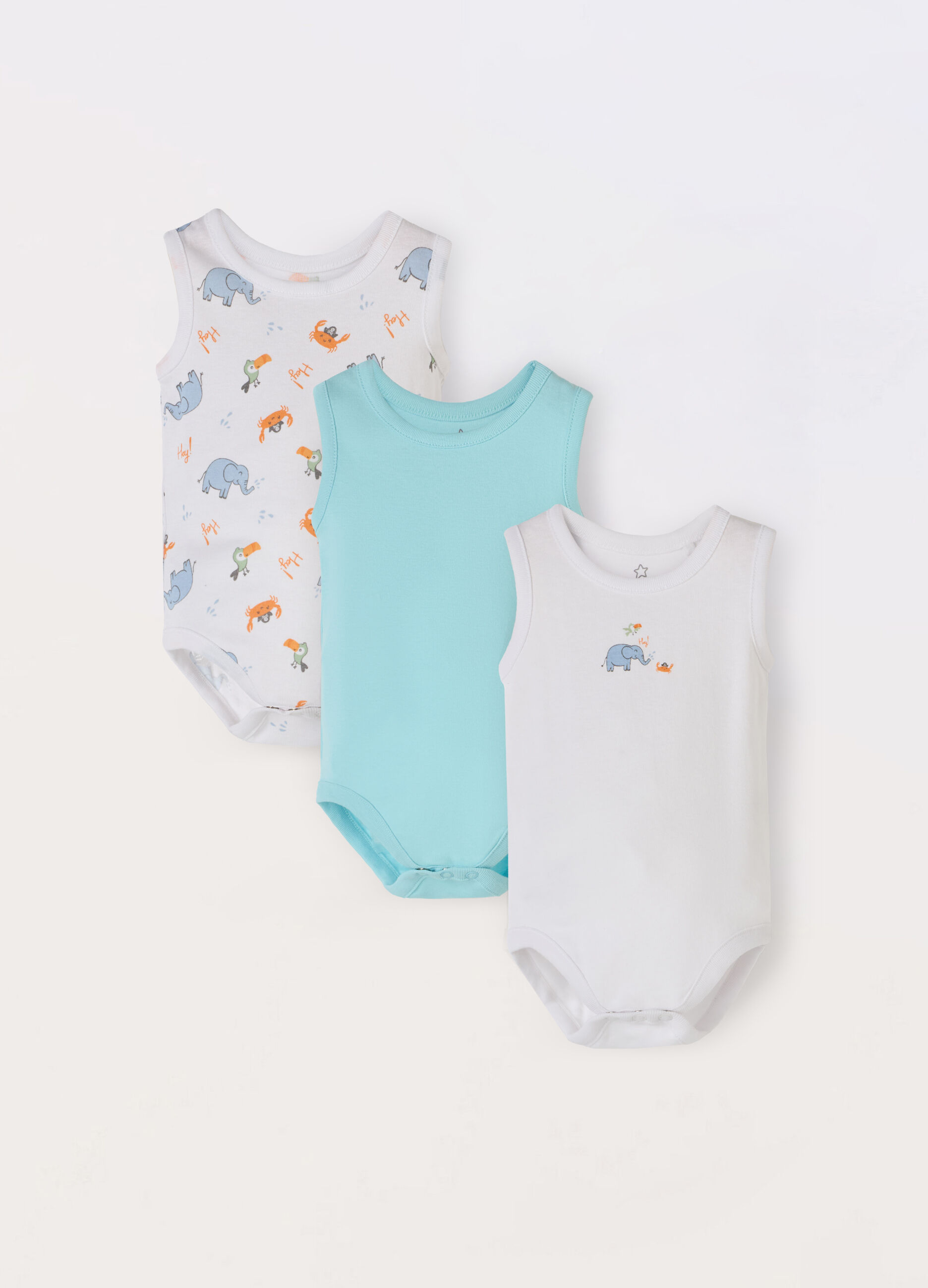 Pack 3 body smanicati in puro cotone neonato_0