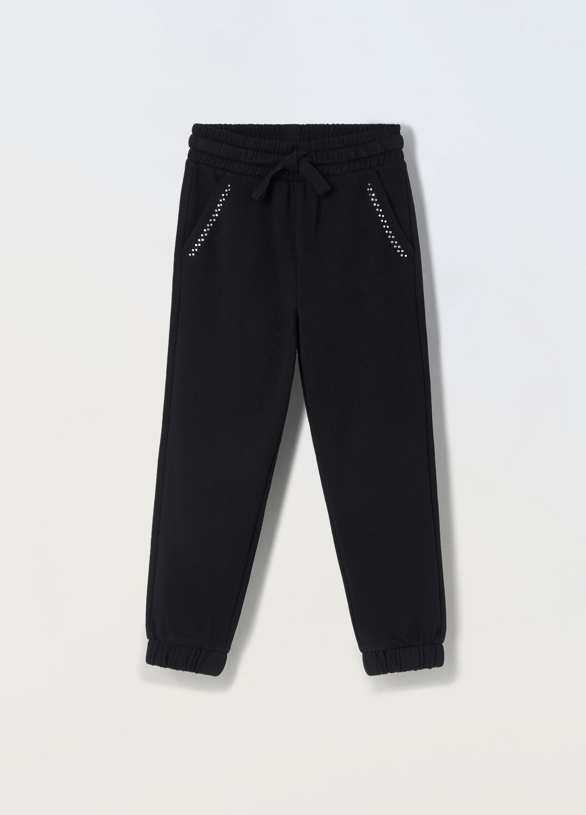 Jogger in puro cotone con strass bambina_0