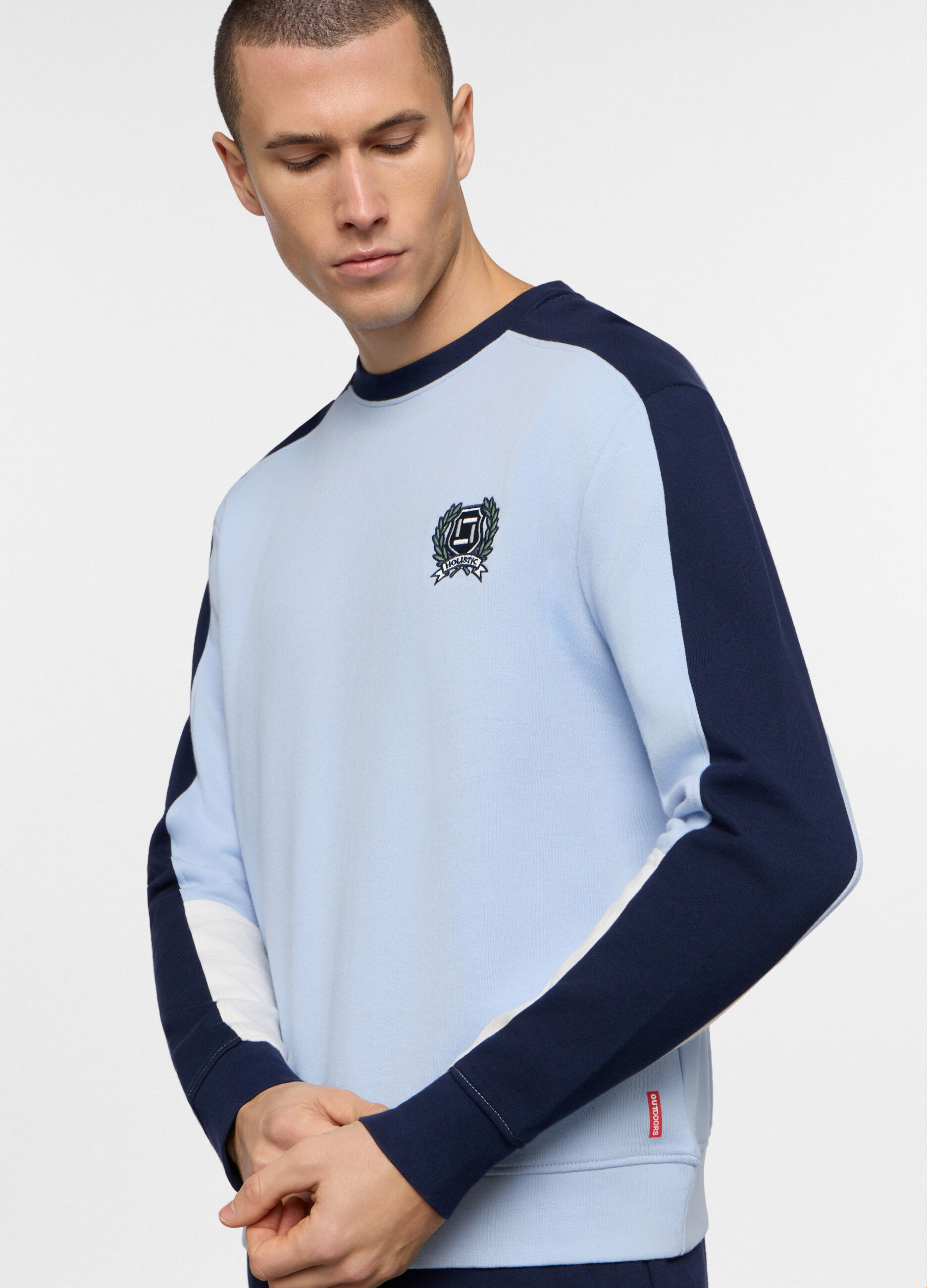 Felpa girocollo in cotone color block uomo_2