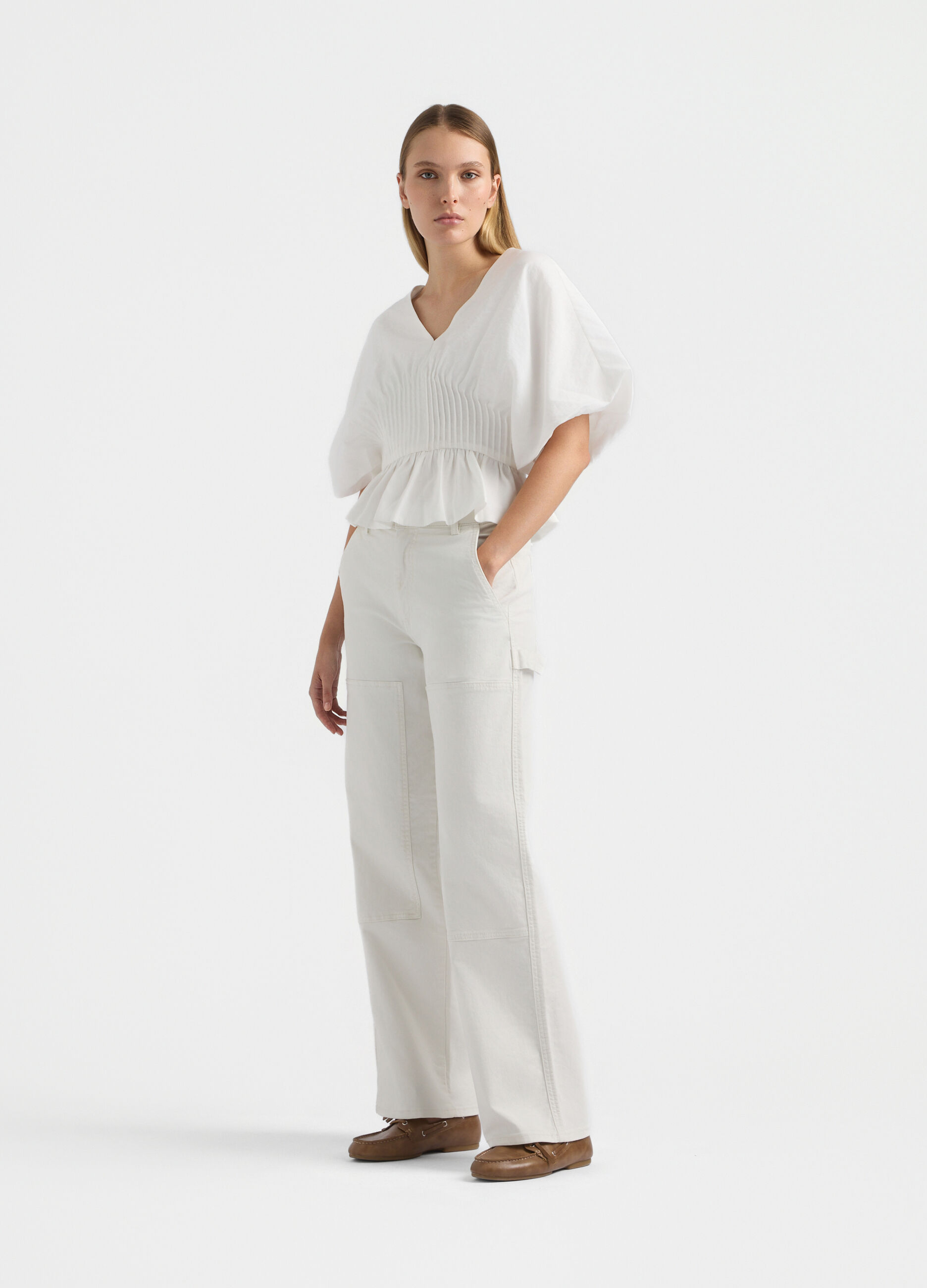 Blusa Fit Regular con scollo a V misto modal donna_0