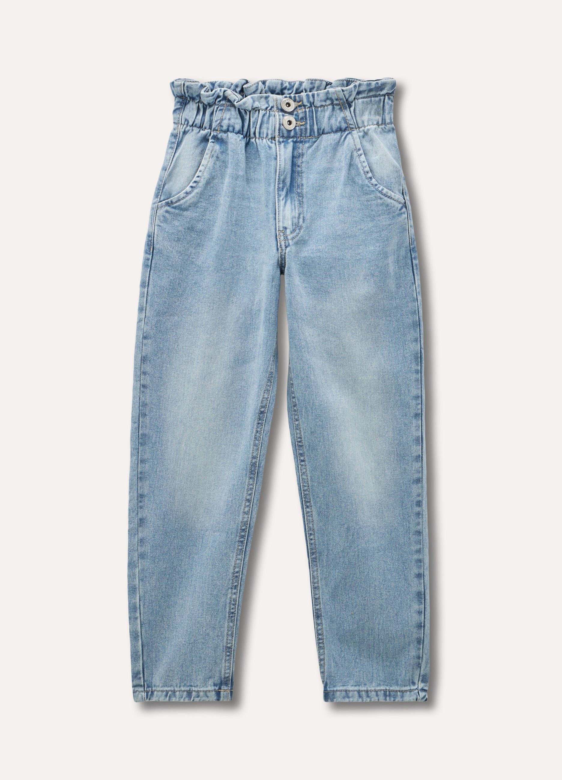 Pantaloni in denim di puro cotone con arriccio ragazza_0