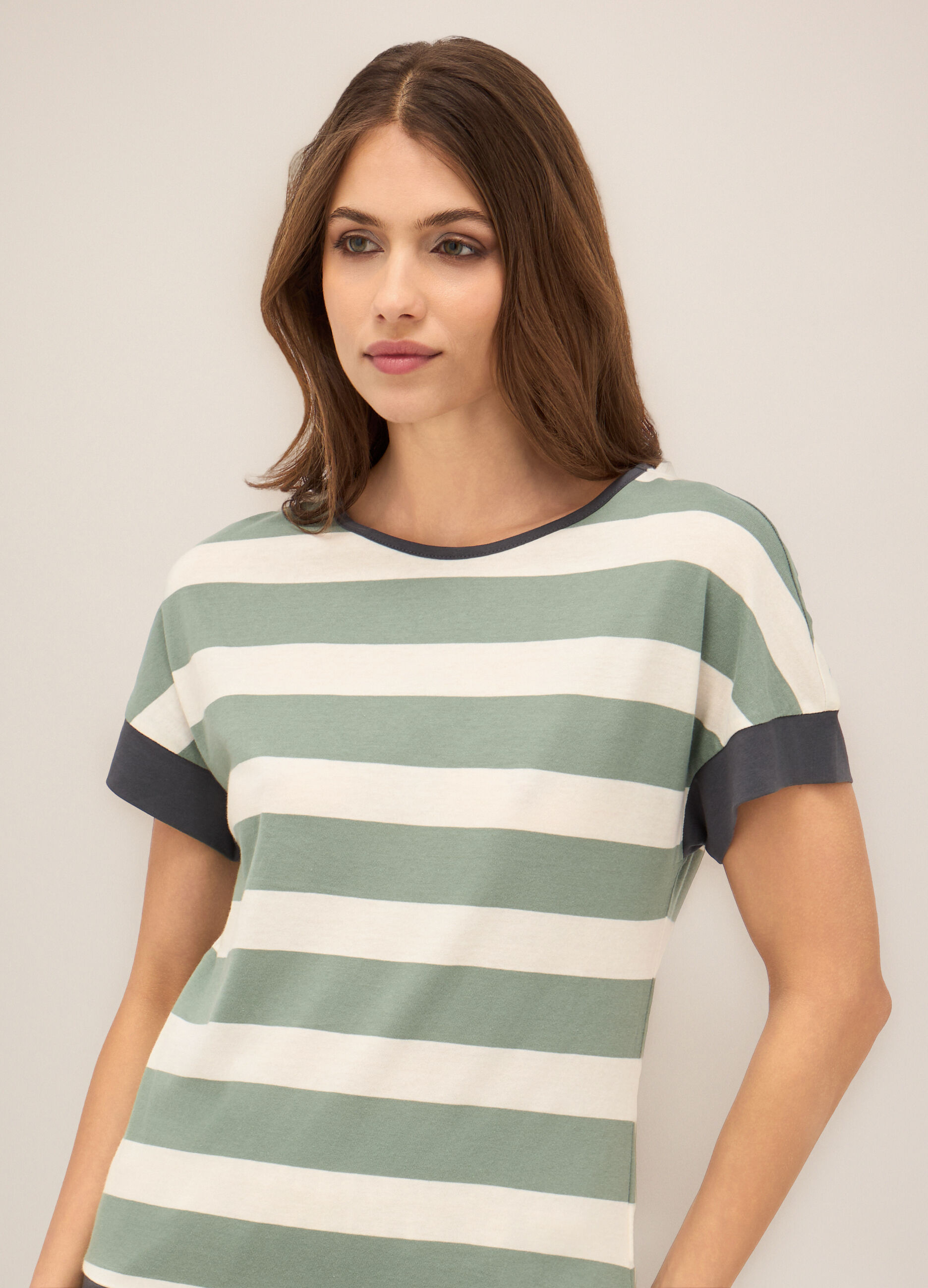 T-shirt a righe in puro cotone donna_2