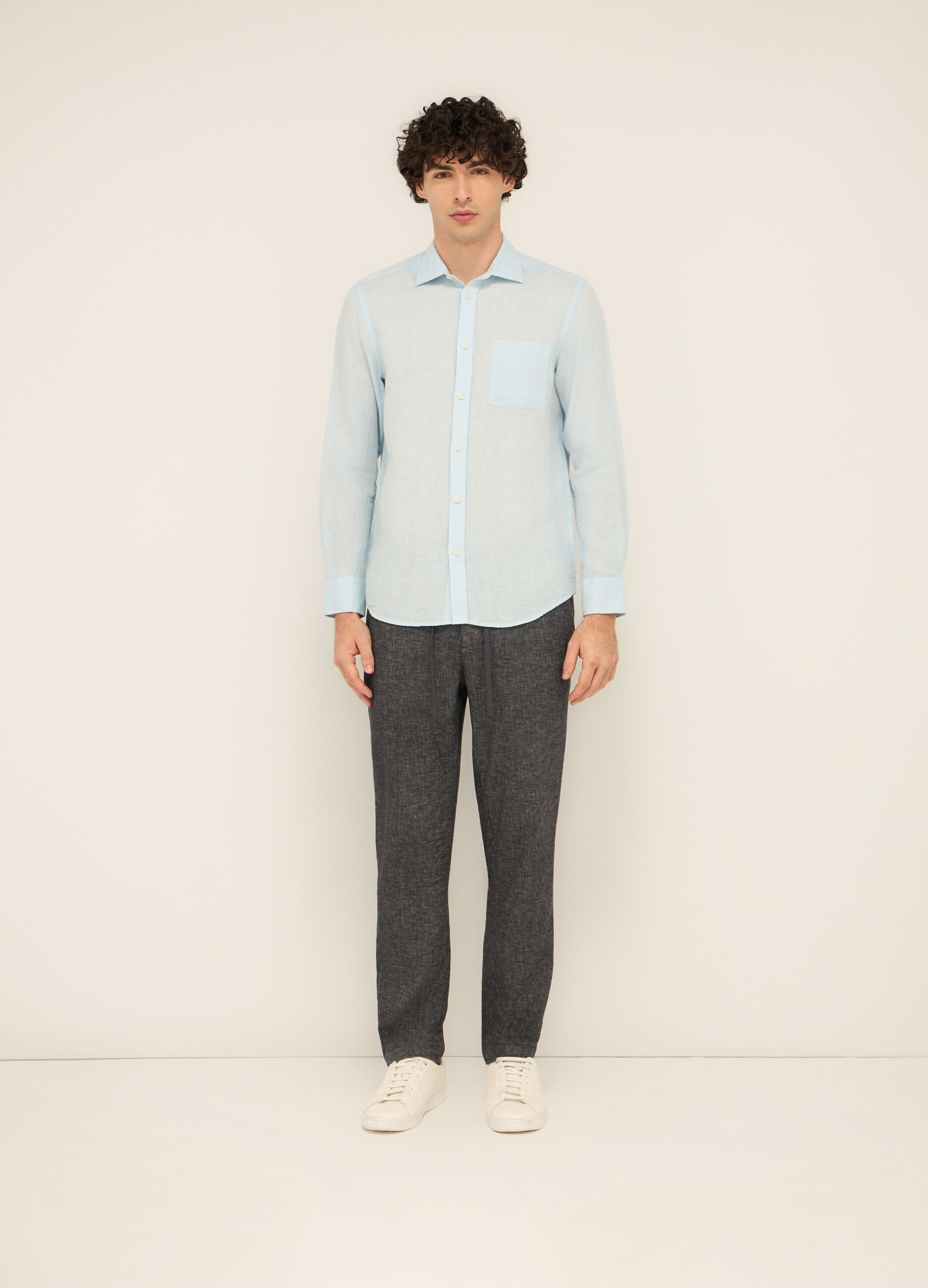 Pantaloni chino in cotone e lino stretch uomo_0