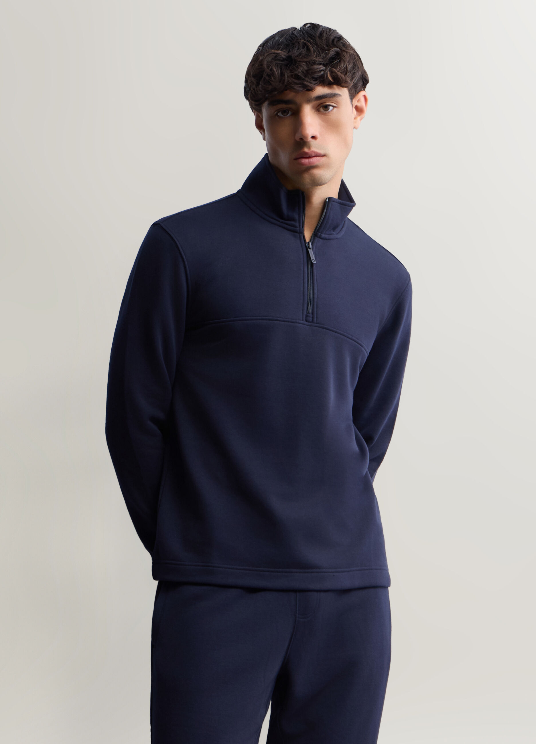 Felpa lupetto con mezza zip in misto cotone uomo_0