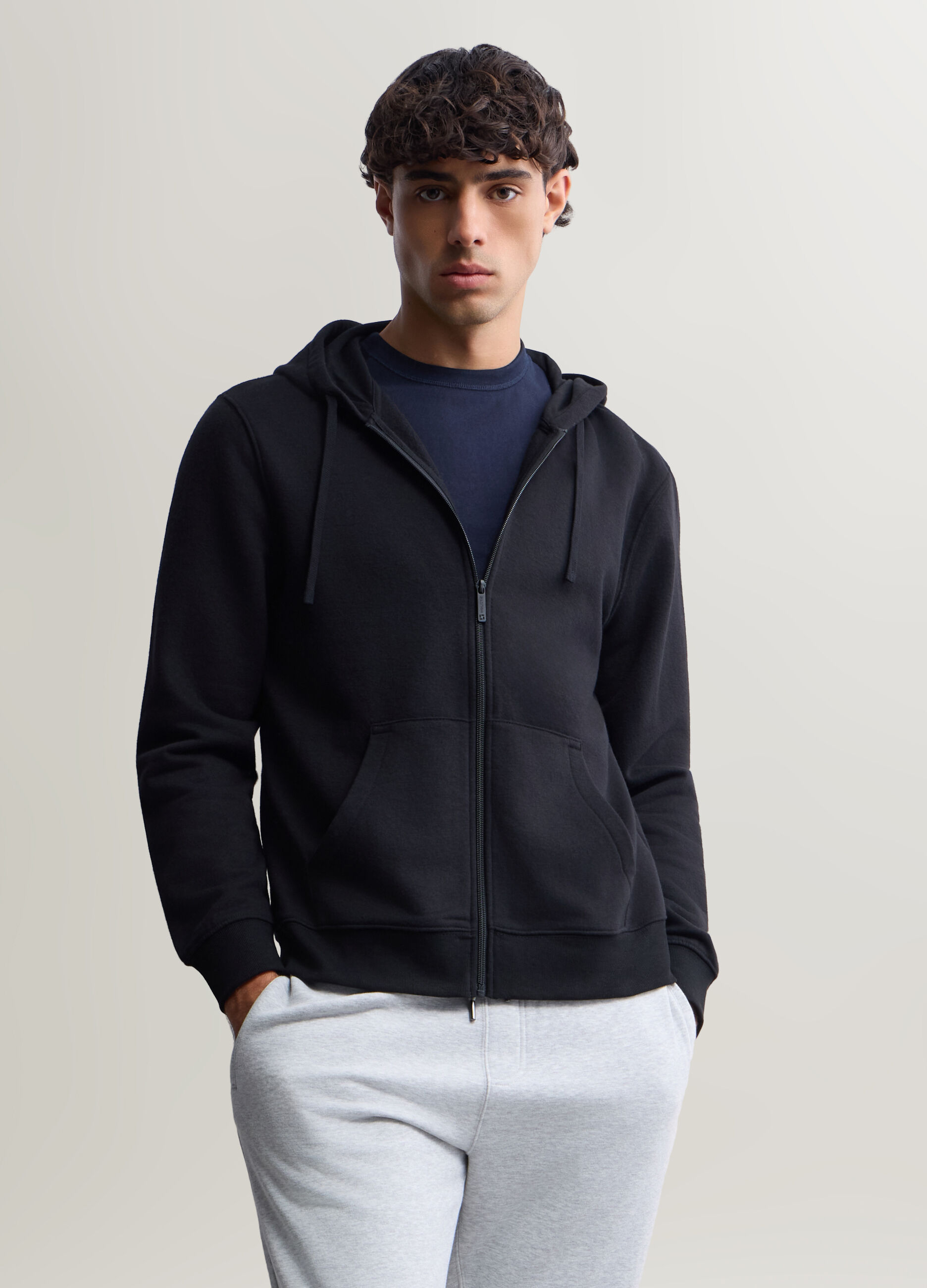 Felpa con zip e cappuccio in misto cotone uomo_0