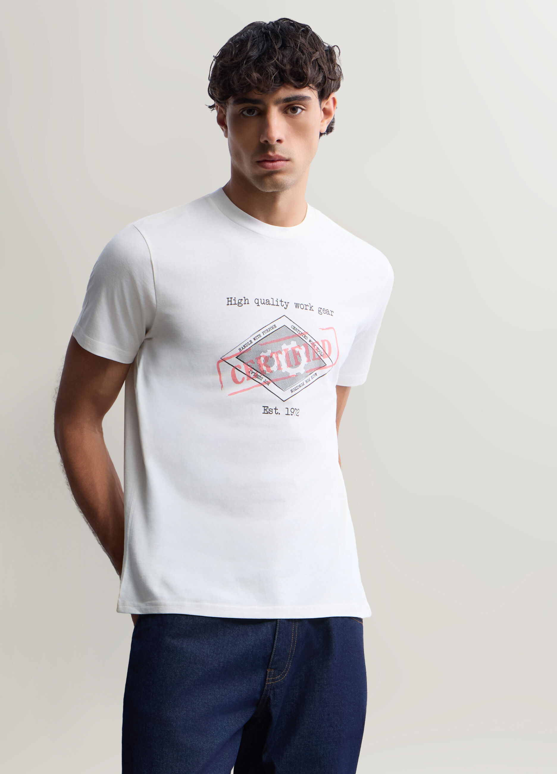 T-shirt girocollo in interlock con stampa uomo_0