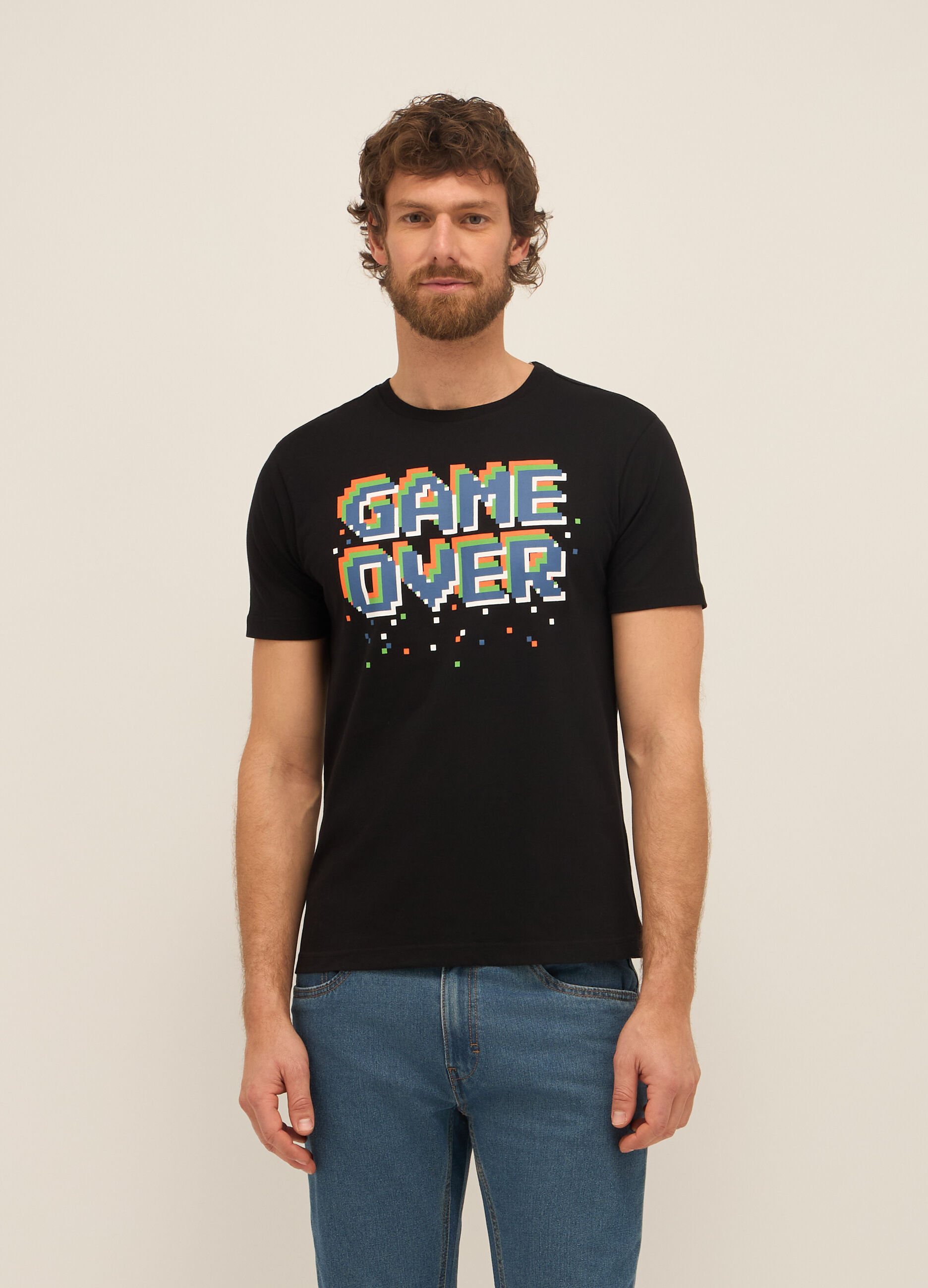 T-shirt girocollo in cotone con stampa uomo_0