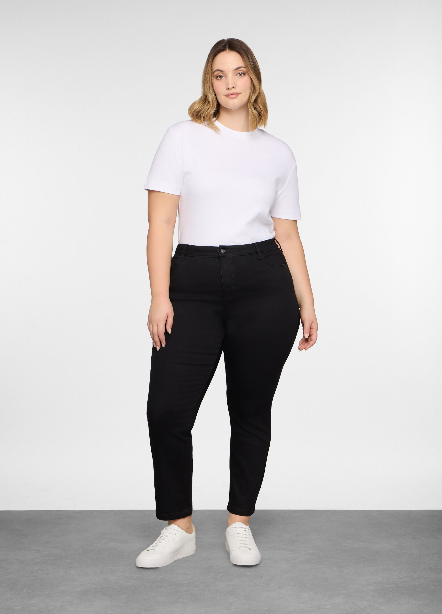 Pantaloni regular fit in stretch denim donna curvy_0