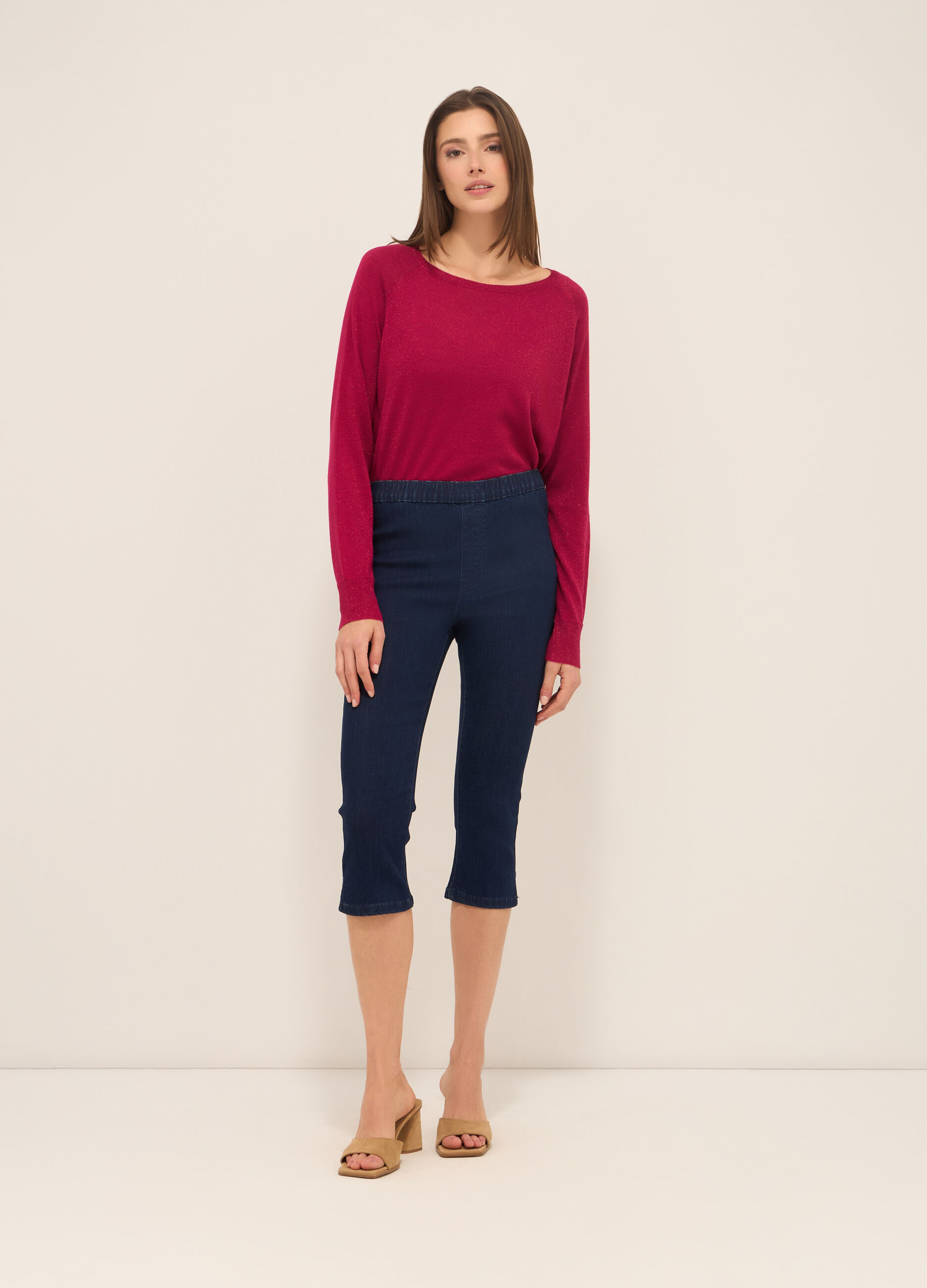 Jeggings capri in denim di misto cotone stretch donna_0