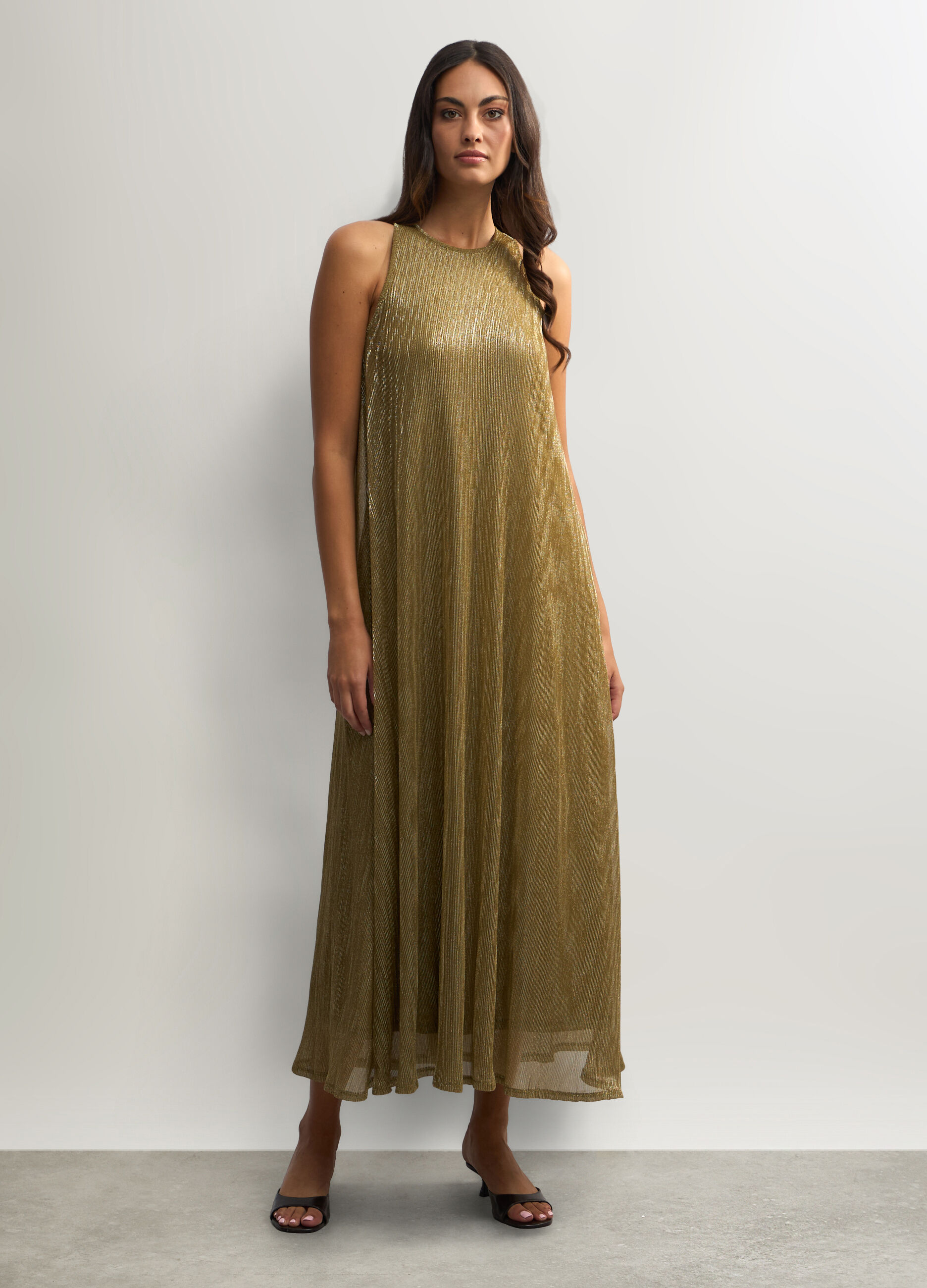 Abito lungo in costina con filo lurex donna_0