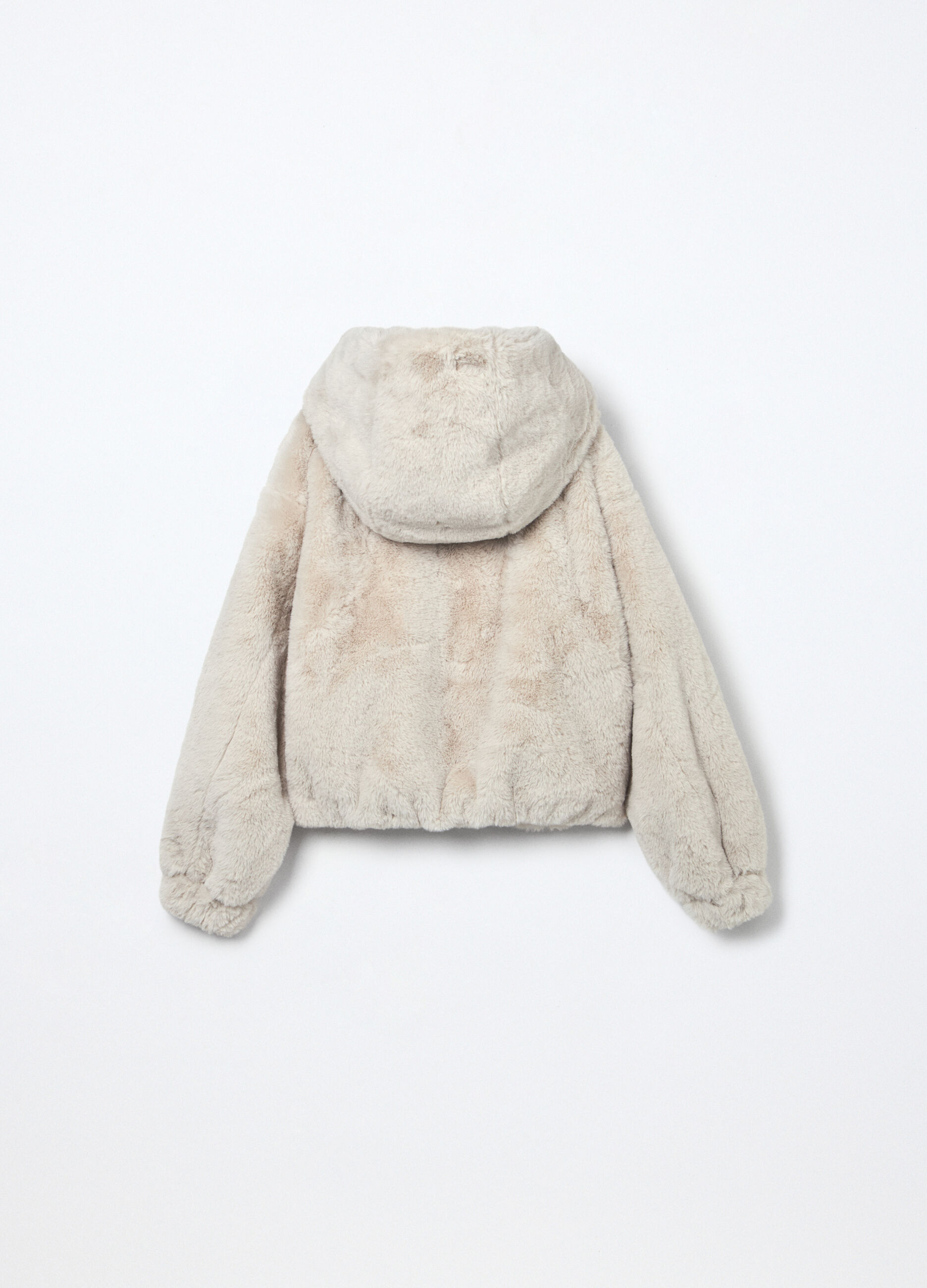 Giacca in eco fur con cappuccio ragazza_1
