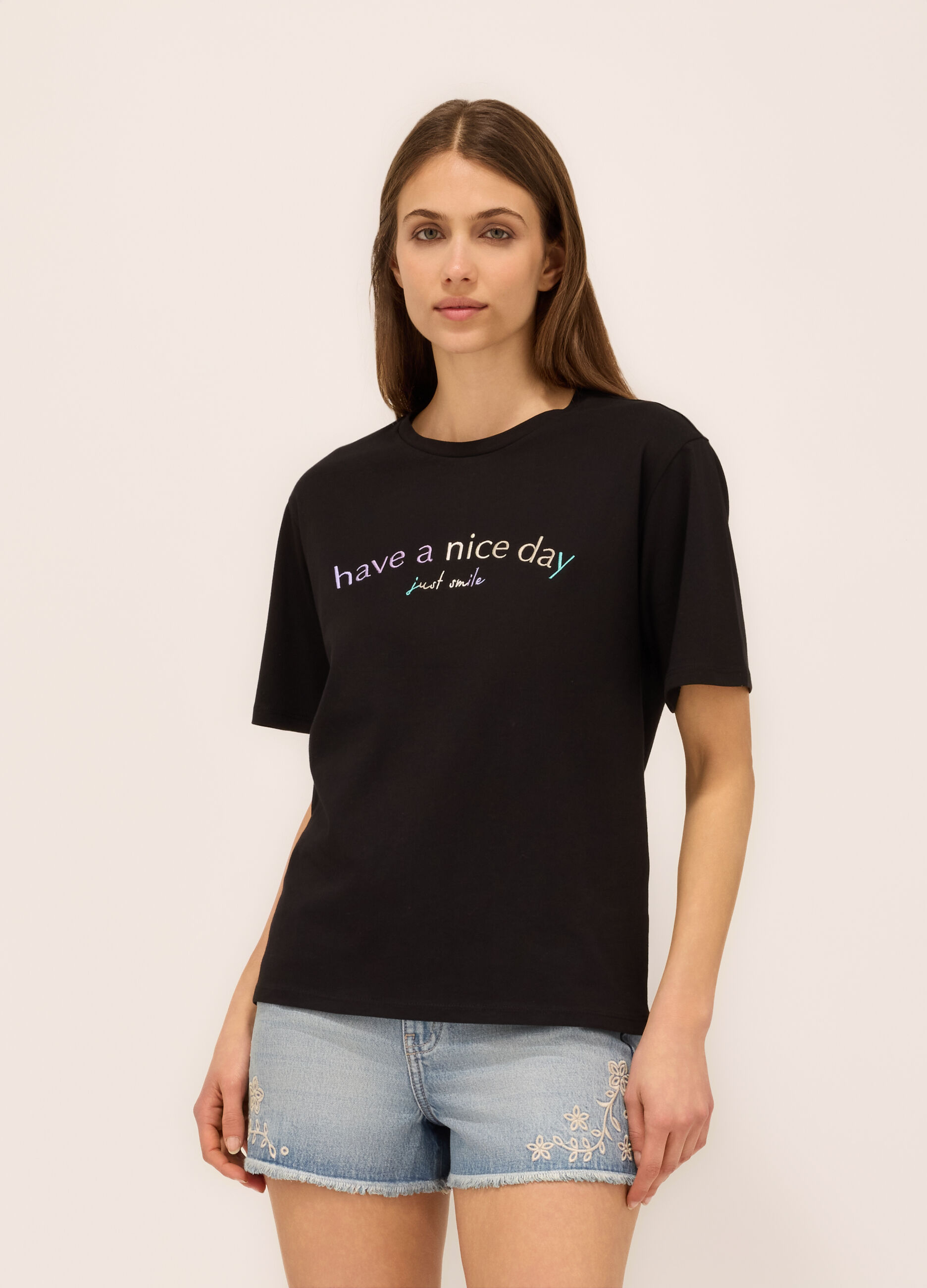 T-shirt in jersey di puro cotone donna_0