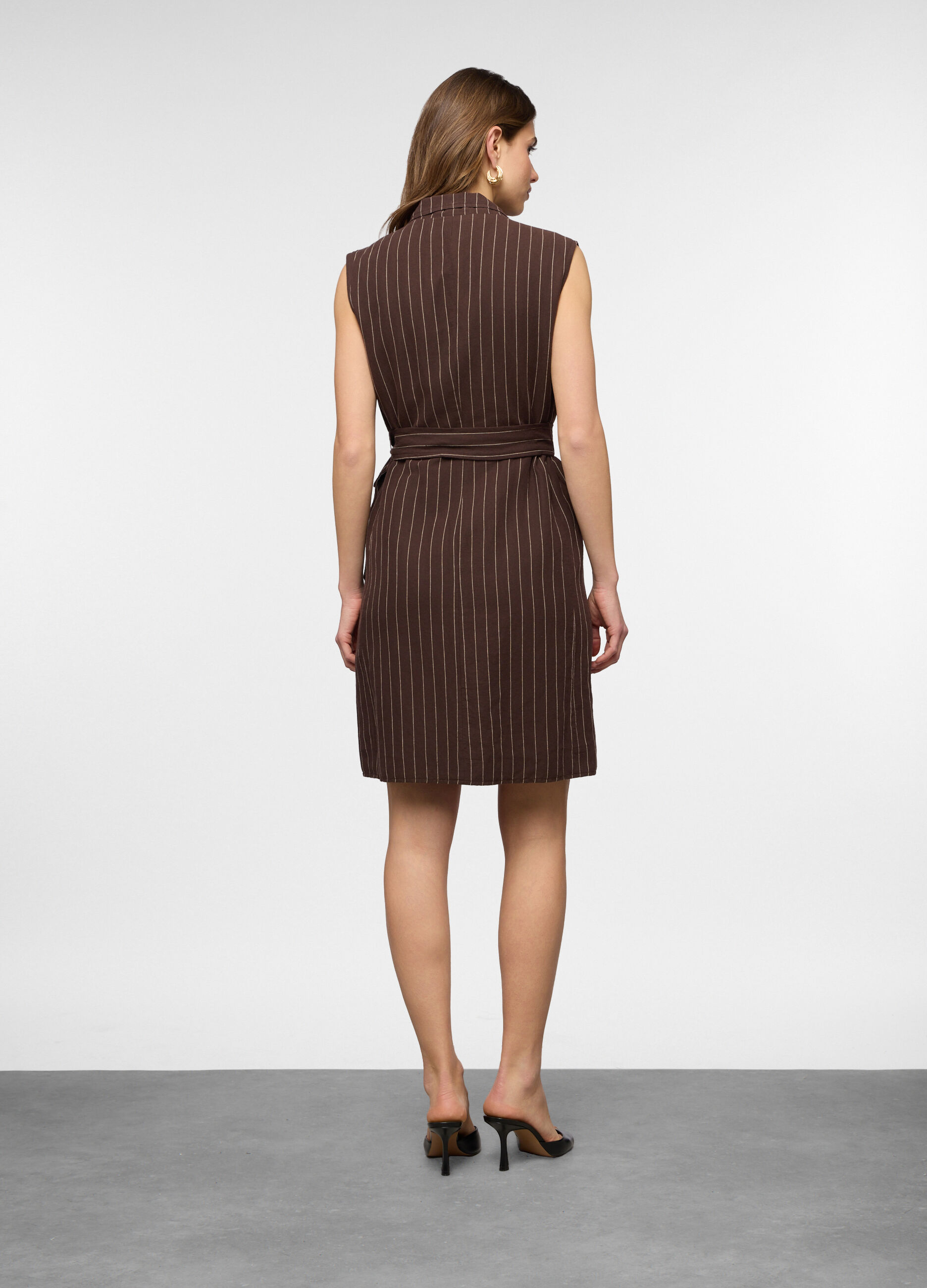Abito corto fitted doppiopetto misto lino donna_1