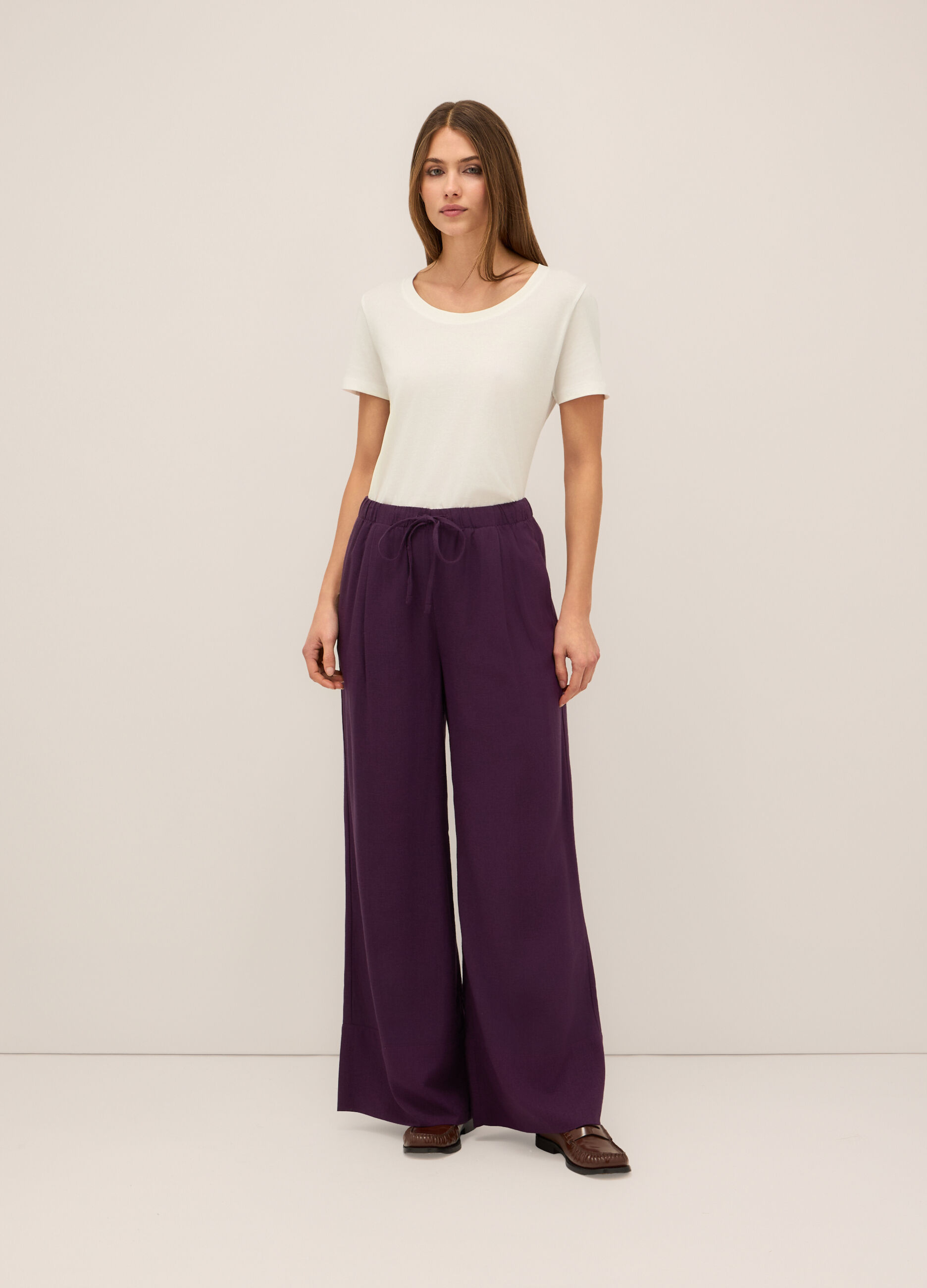 Pantaloni palazzo misto lino donna_0