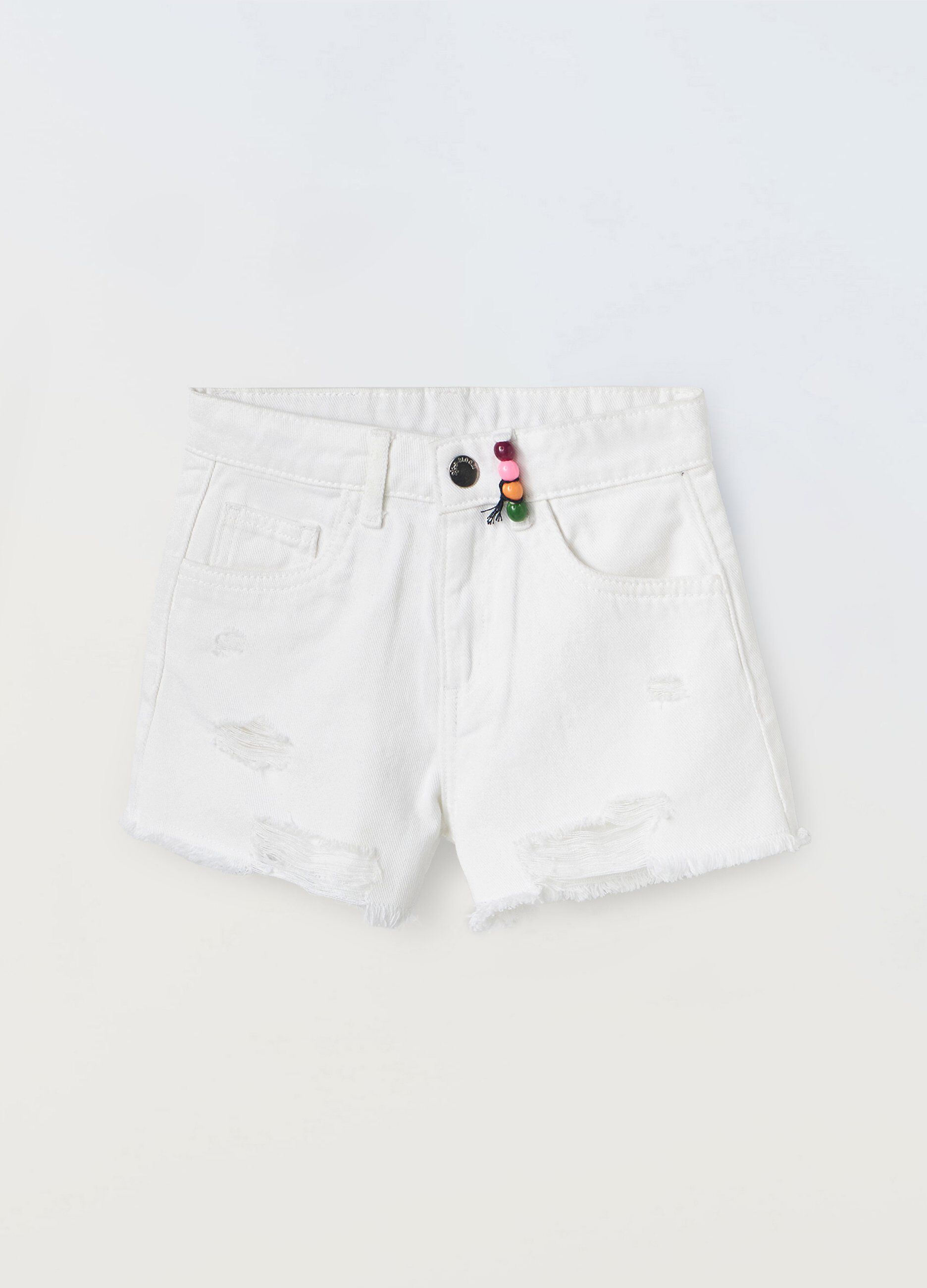 Shorts ripped in denim di puro cotone bambina_0