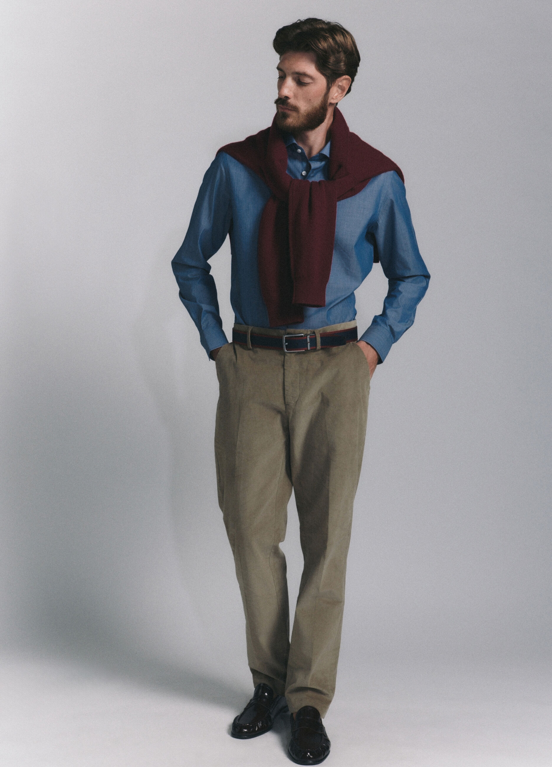 Camicia slim fit in tessuto gessato uomo_0