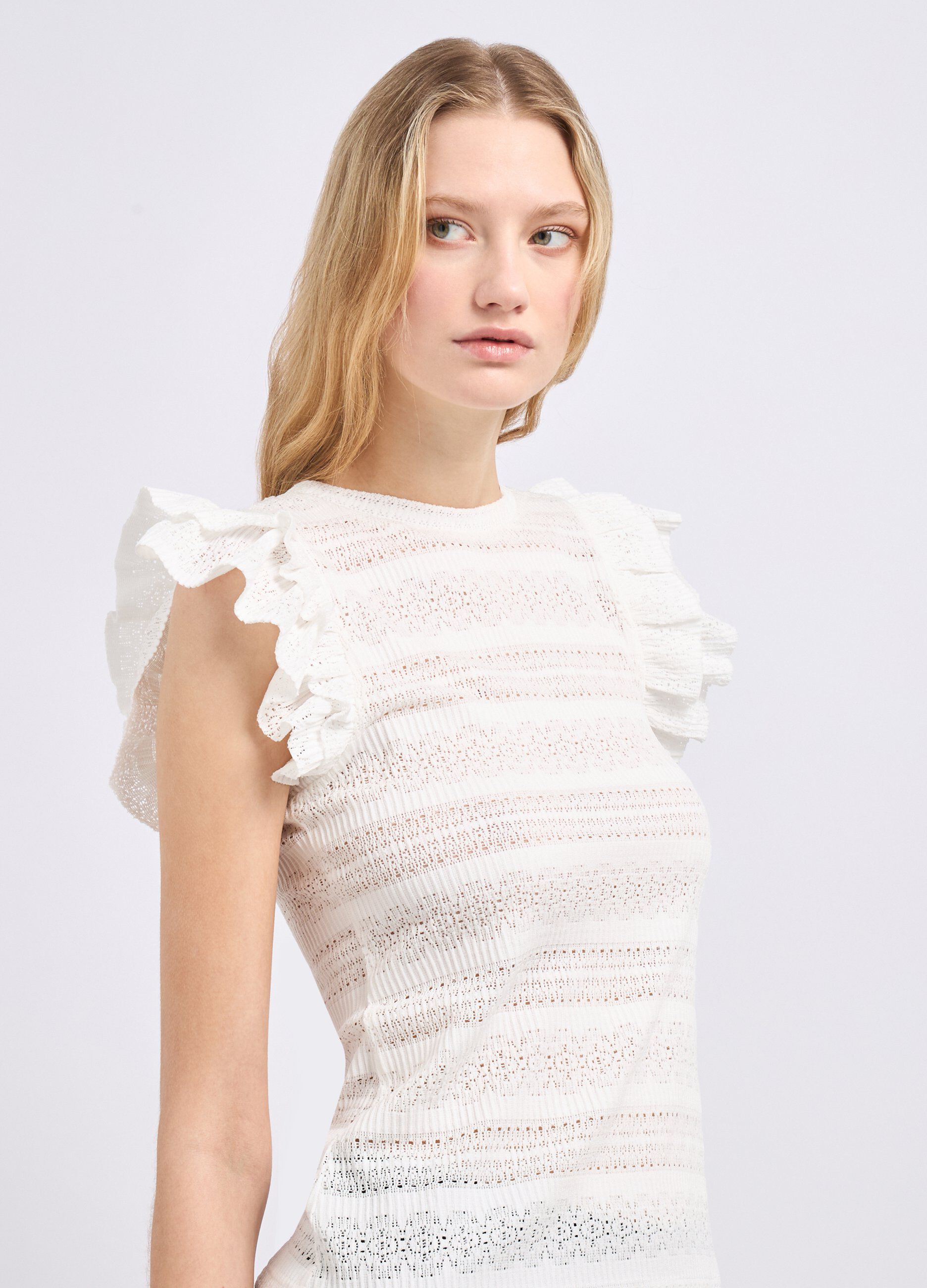 Top in tricot con maniche ad aletta donna