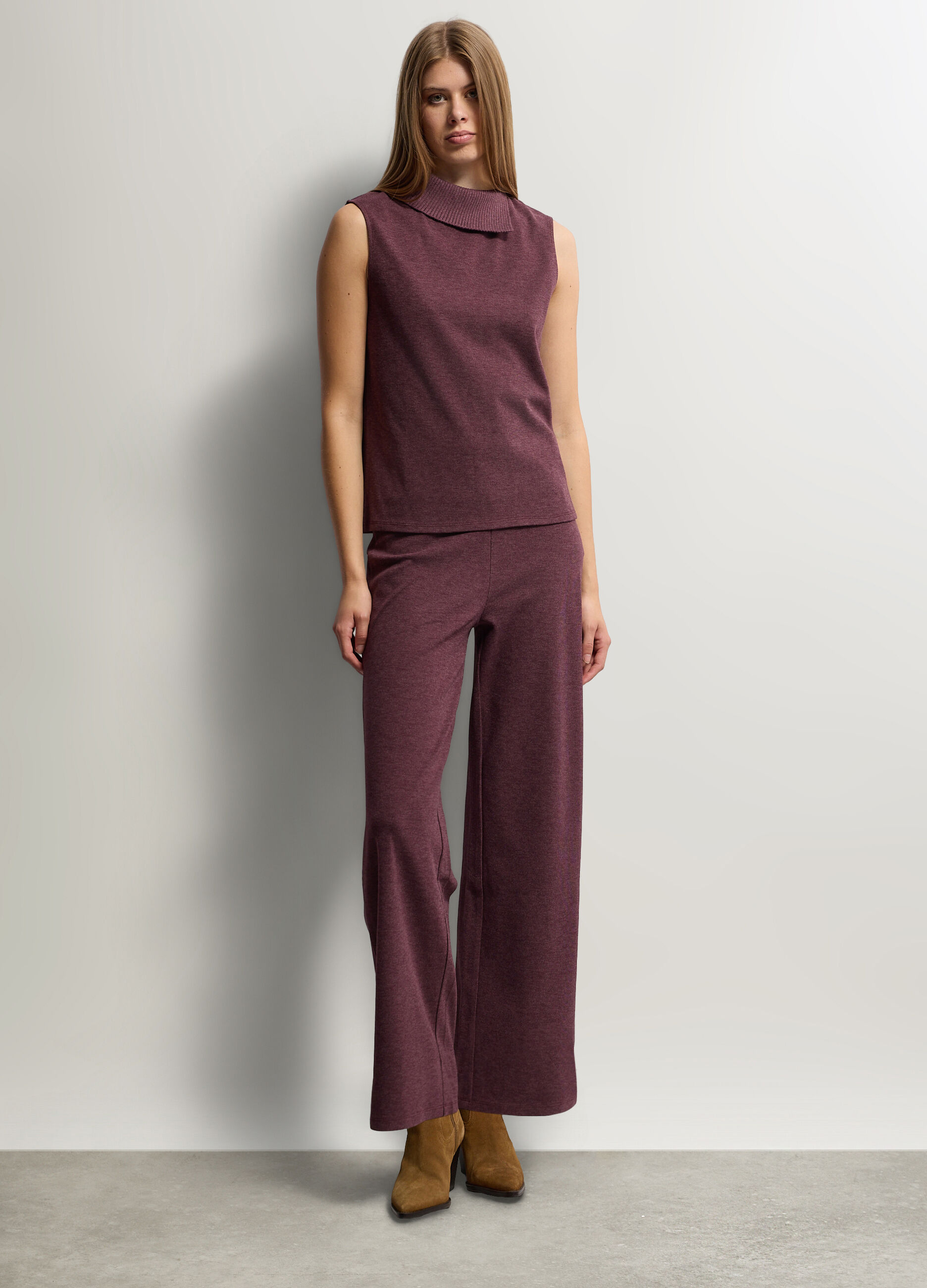 Pantaloni Wide Leg in maglia rasata misto viscosa stretch donna_0