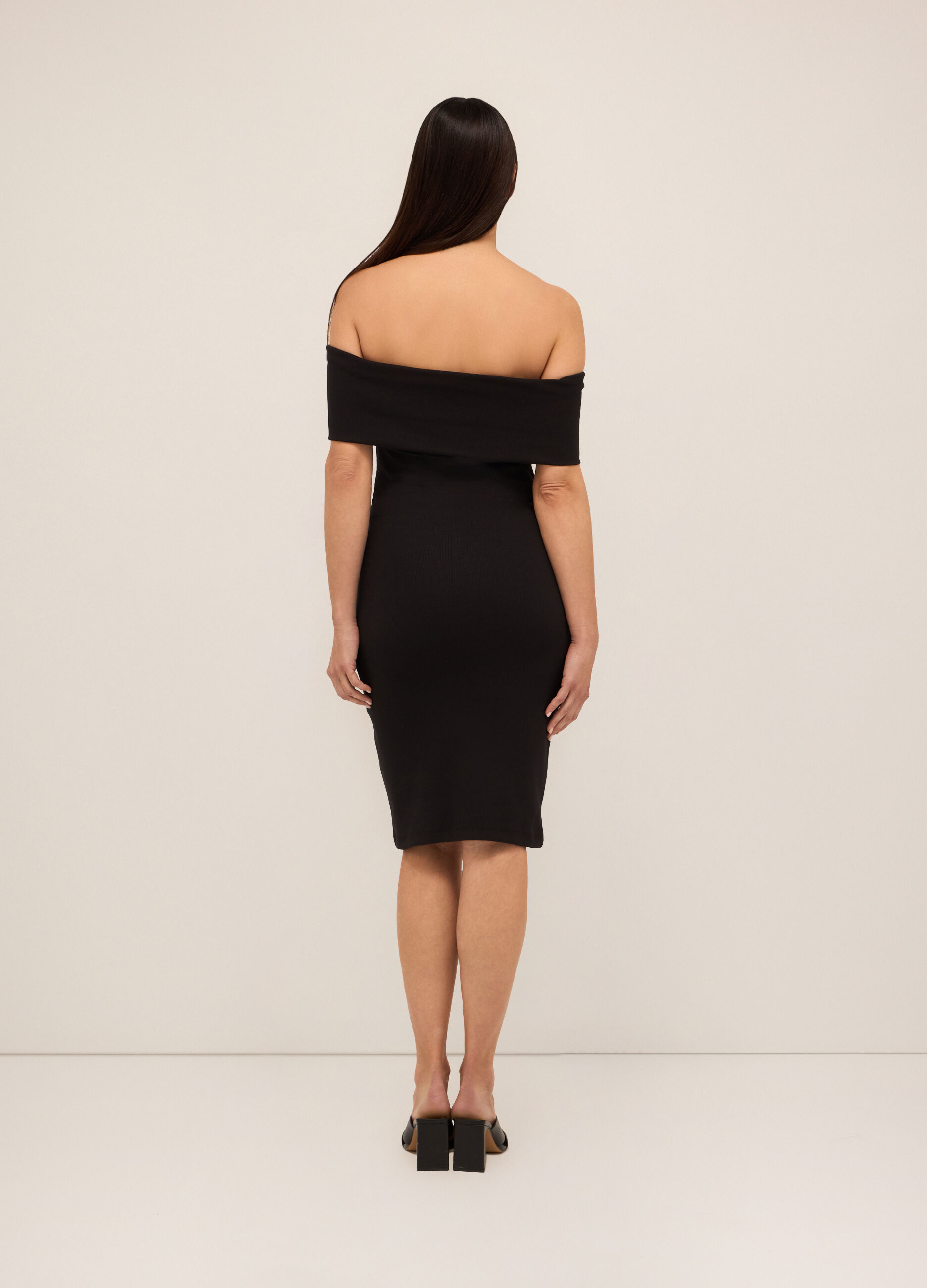 Tubino corto in costina di cotone stretch donna_1