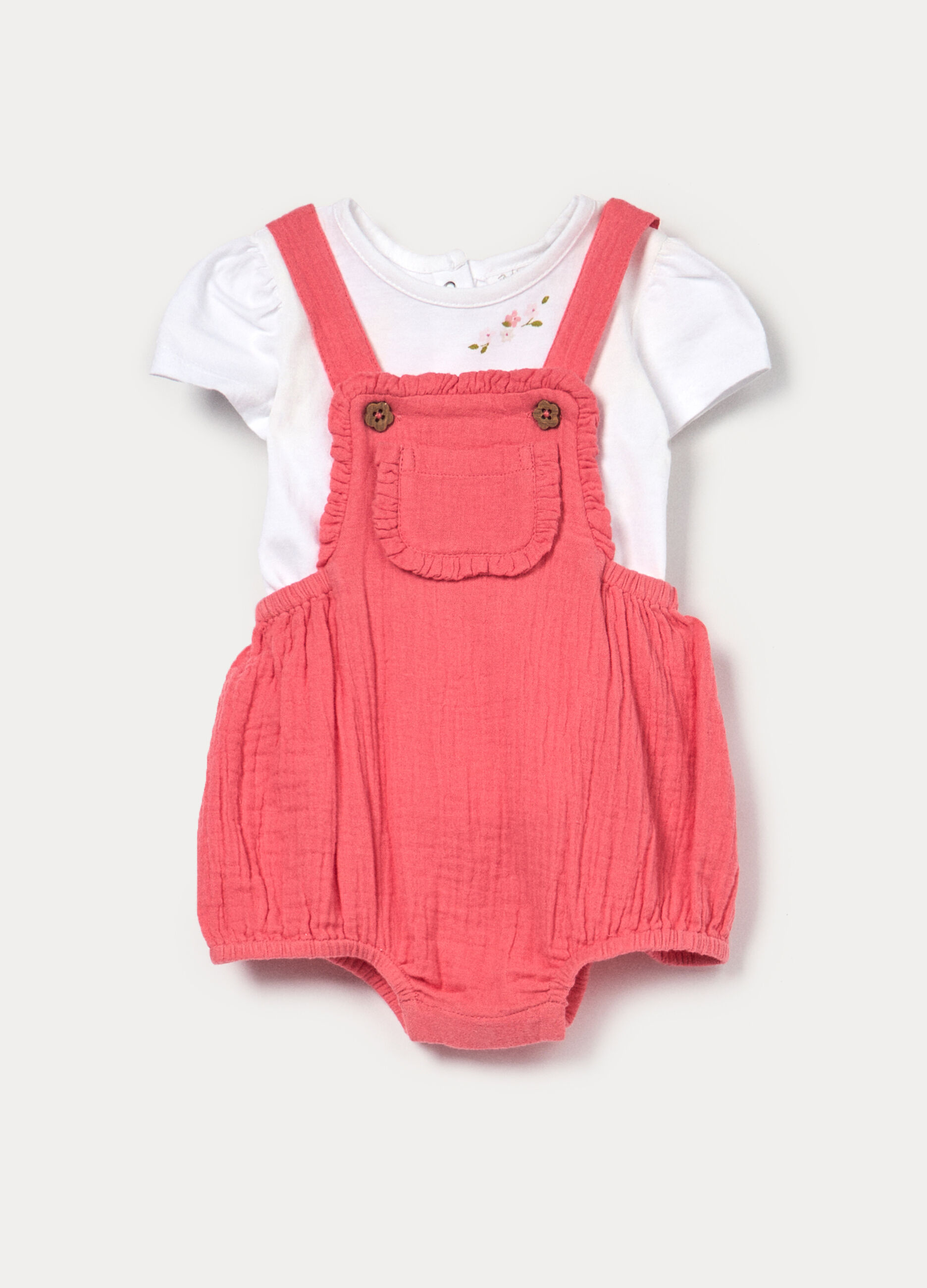 Set t-shirt + salopette in puro cotone neonata_0