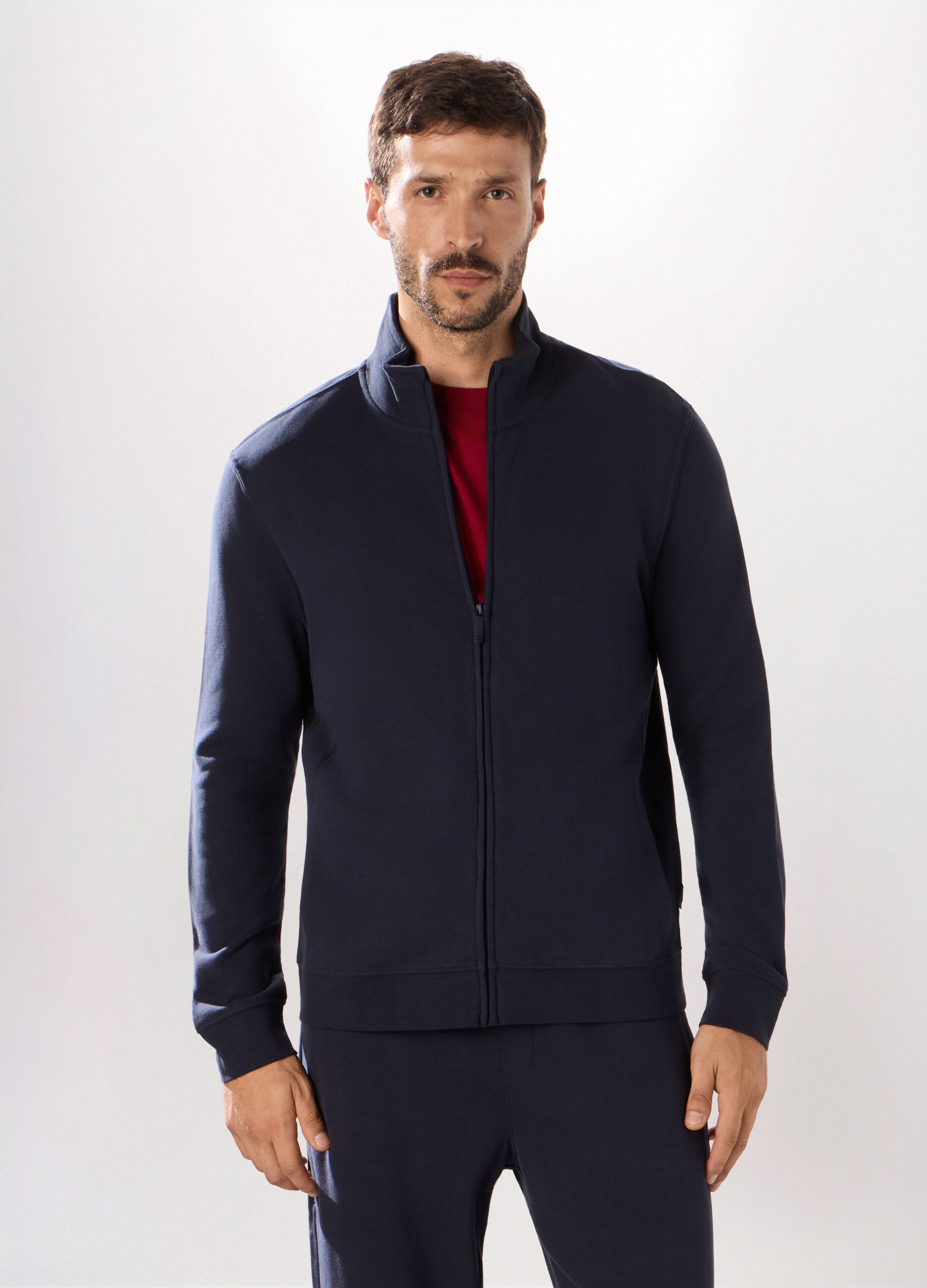Felpa slim con zip in puro cotone uomo_0