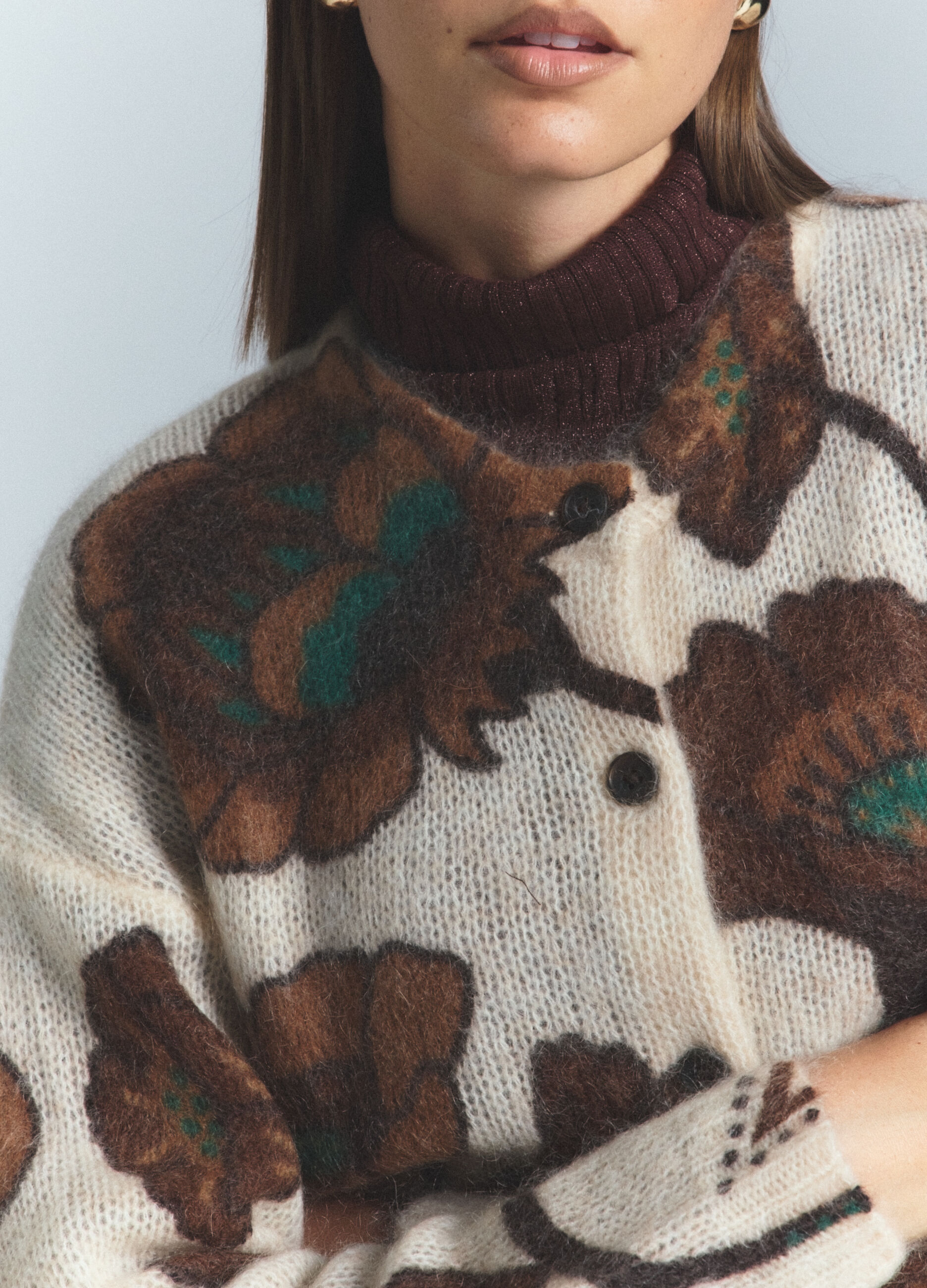 Cardigan girocollo operato misto lana Mohair donna_3