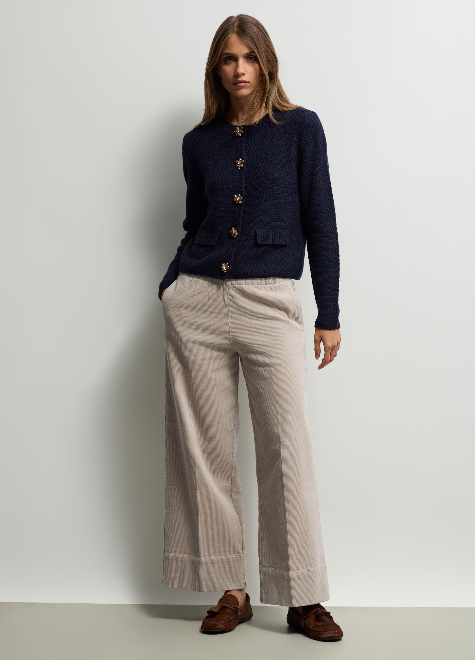 Pantaloni Straight Fit in costina di velluto stretch donna_0